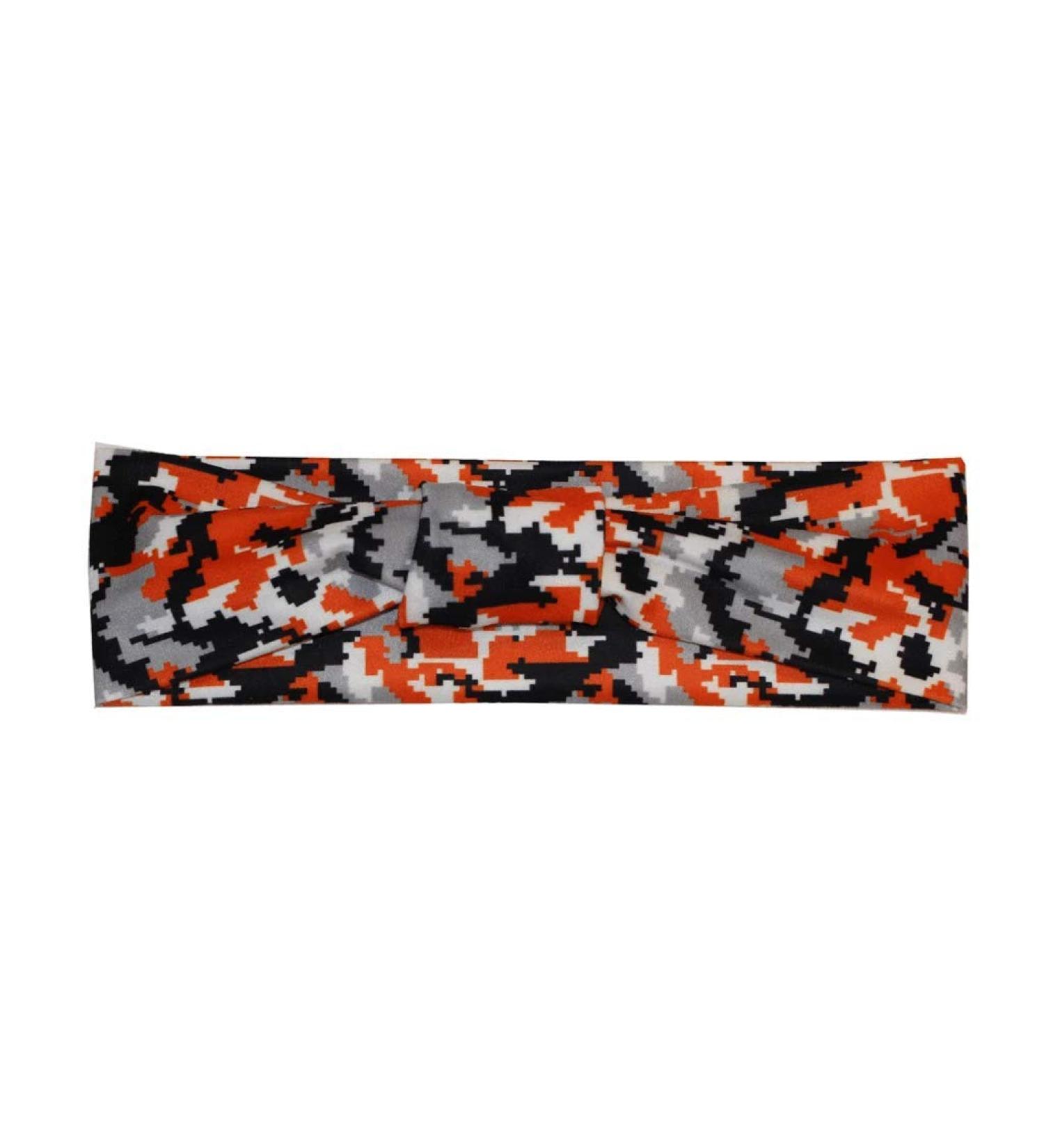 Route One Apparel Black and Orange Digital Camo Headband | Stretchable, Machine-Washable, Non-Slip Sweatband for Running, Yoga, Workout - 100% Polyester - Buy Online on GoSupps.com