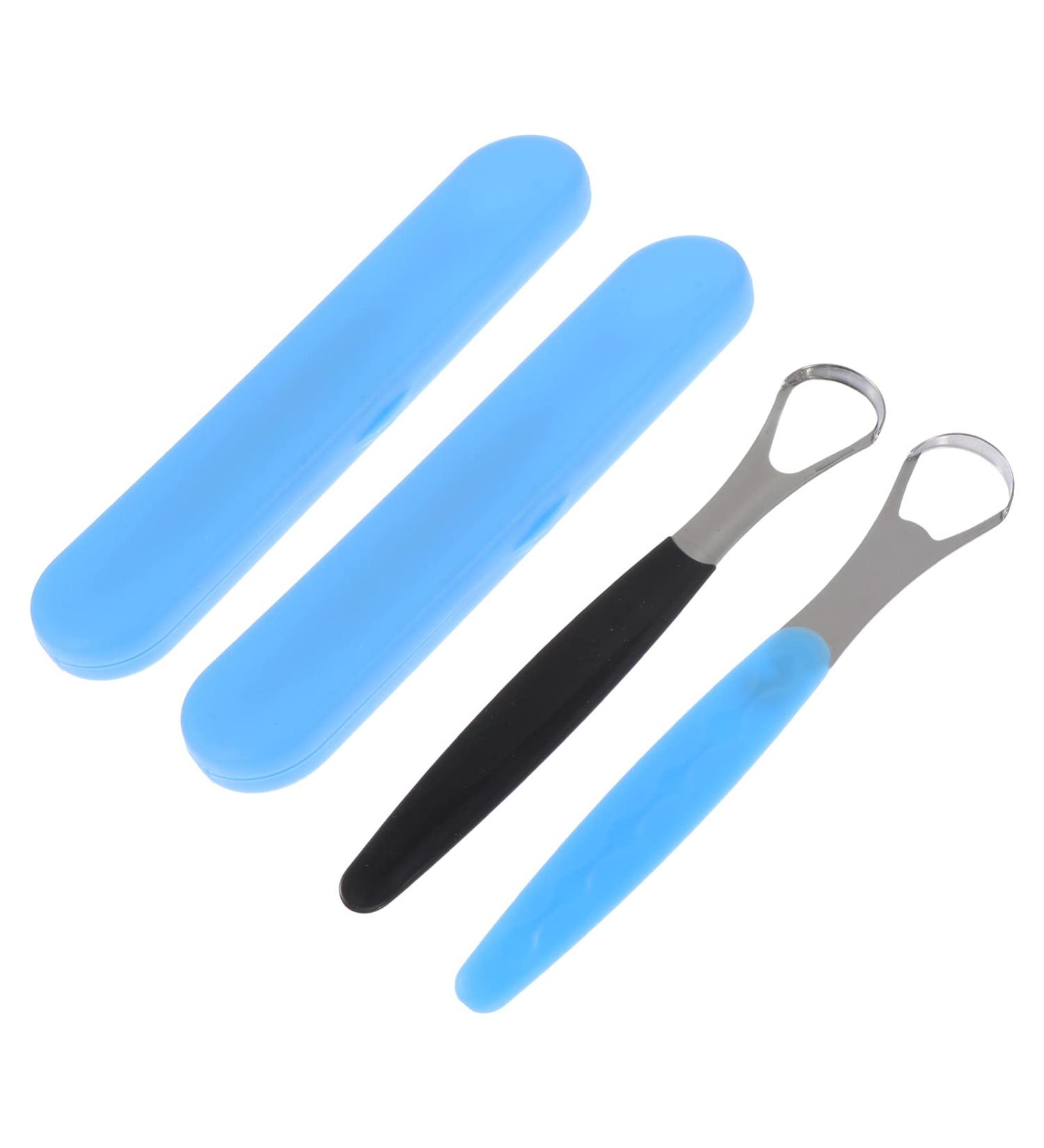 2 Sets Stainless Steel Oral Mouth Cleaning Scraper Tools | Black & Blue - Best for Dental Hygiene Care - Buy Online on GoSupps.com