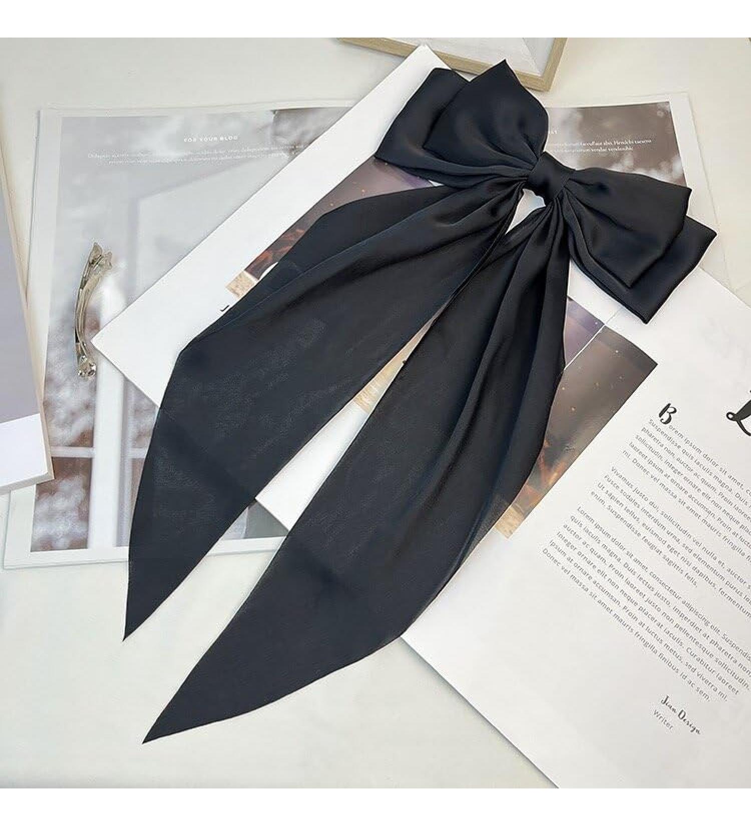Zac's Alter Ego Very Large Satin Double Hair Bow with Tails Black
