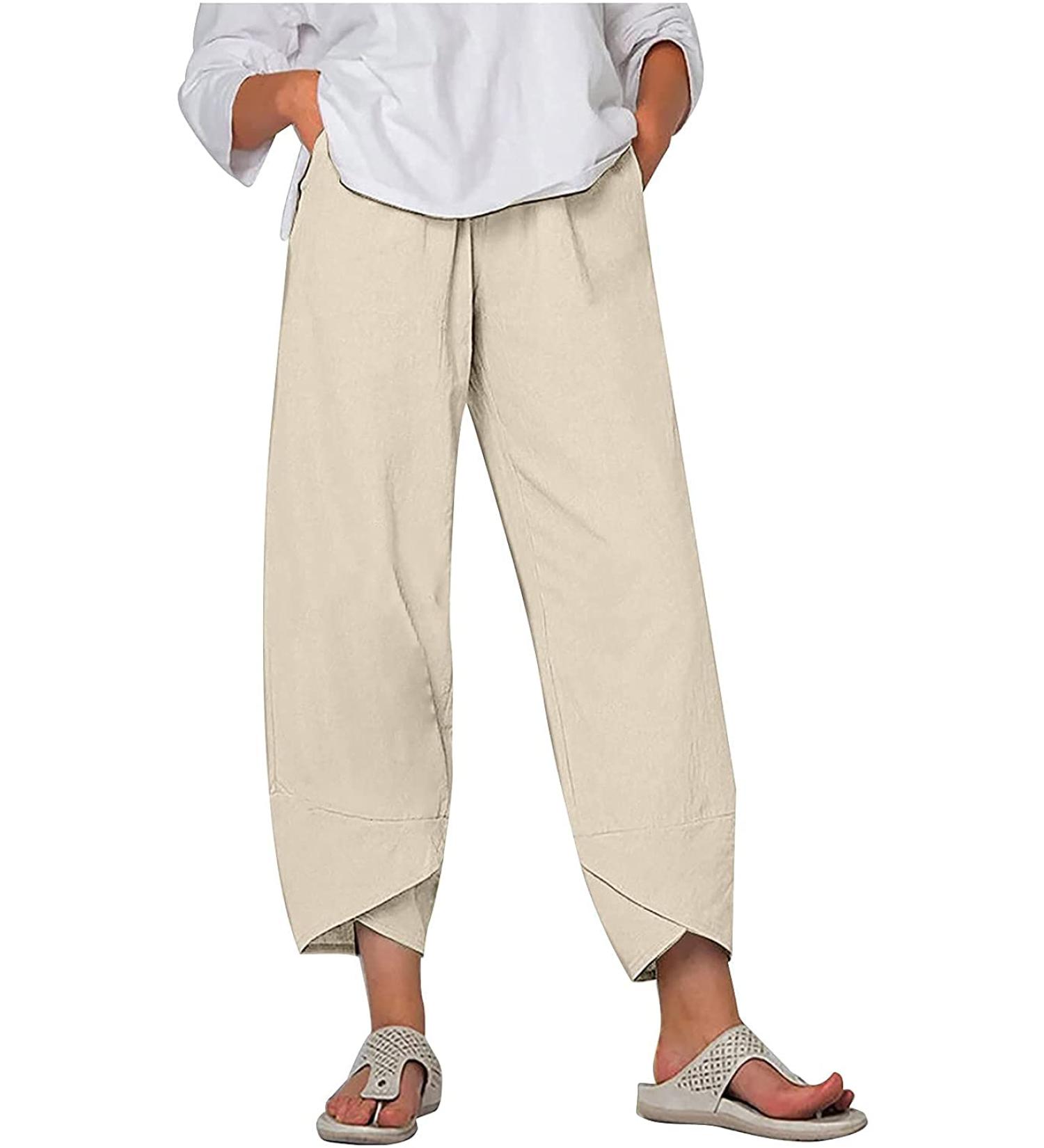 LFE Women's Casual Cotton Linen Wide Leg Capris Pants 3X-Large - Beige - Buy Online on GoSupps.com