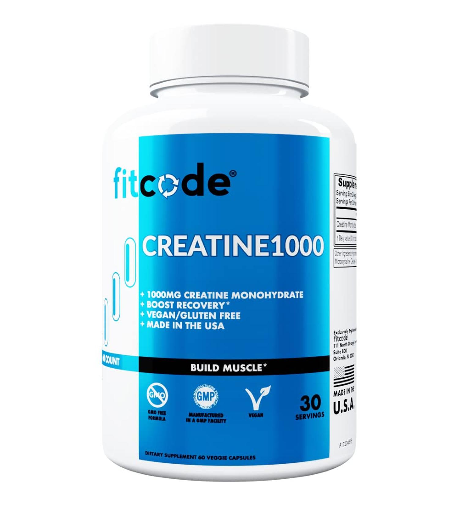 Creatine1000 | 1g Pure Creatine Monohydrate Veggie Capsules | 30 Servings - Boost Energy & Performance - Buy Online on GoSupps.com