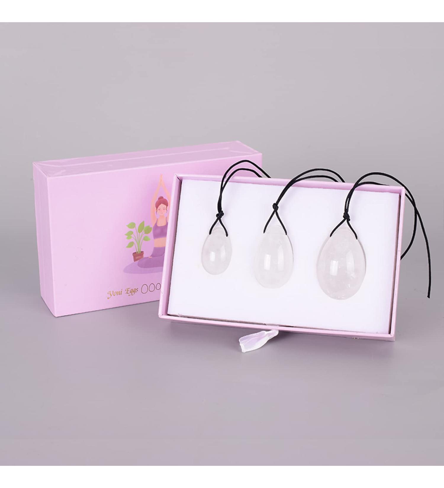 Drill Yoni Egg Set - 3pcs Natural Rose Quartz & Rock Quartz Massage Balls for Kegel Exercise - Buy Online on GoSupps.com
