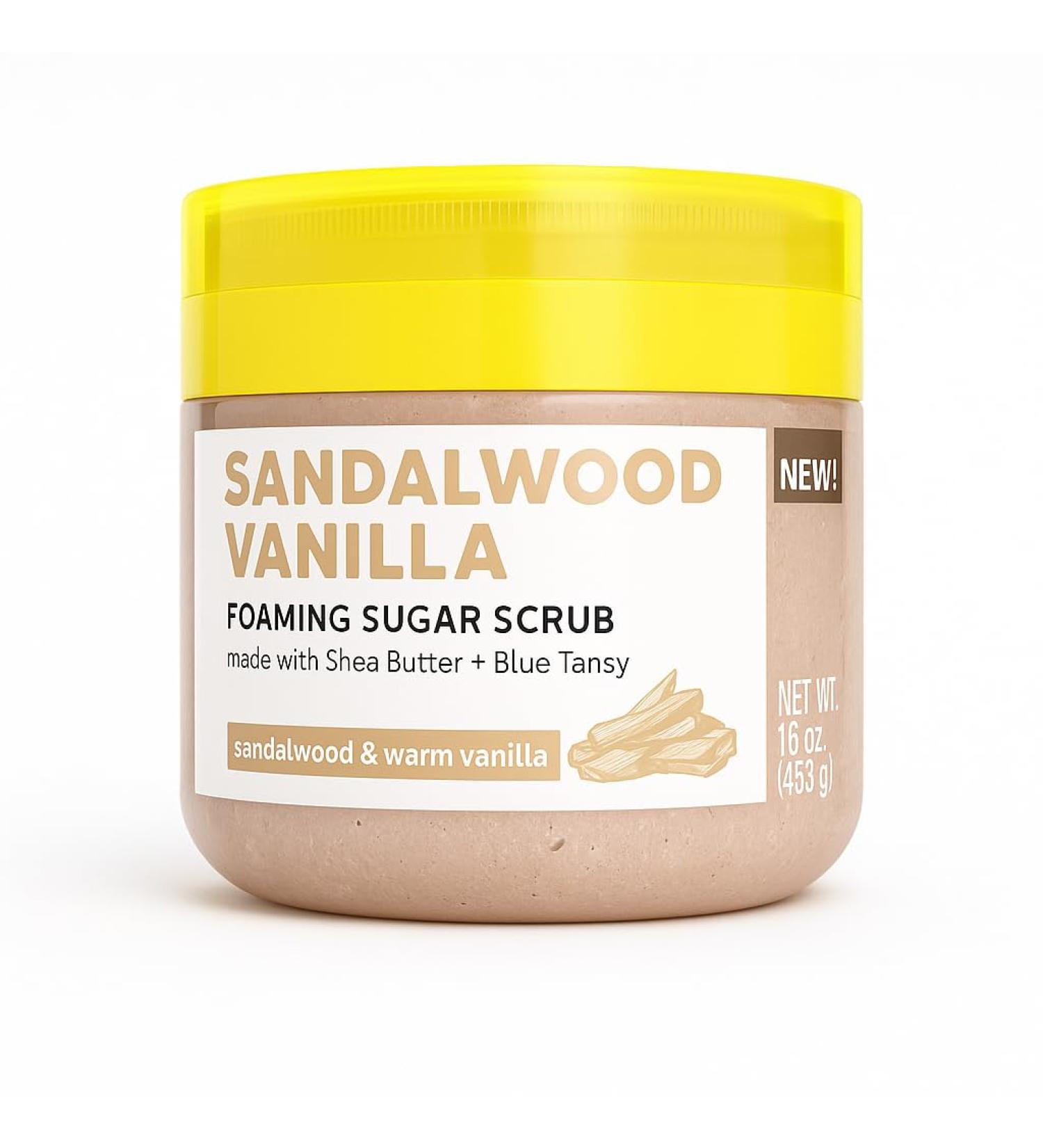 Foaming Body Scrub with Built-In Scrubber Sandalwood Vanilla Scent Exfoliates & Smooths Skin Hydrating Formula Paraben-Free 16 oz for All Skin Types - Buy Online on GoSupps.com