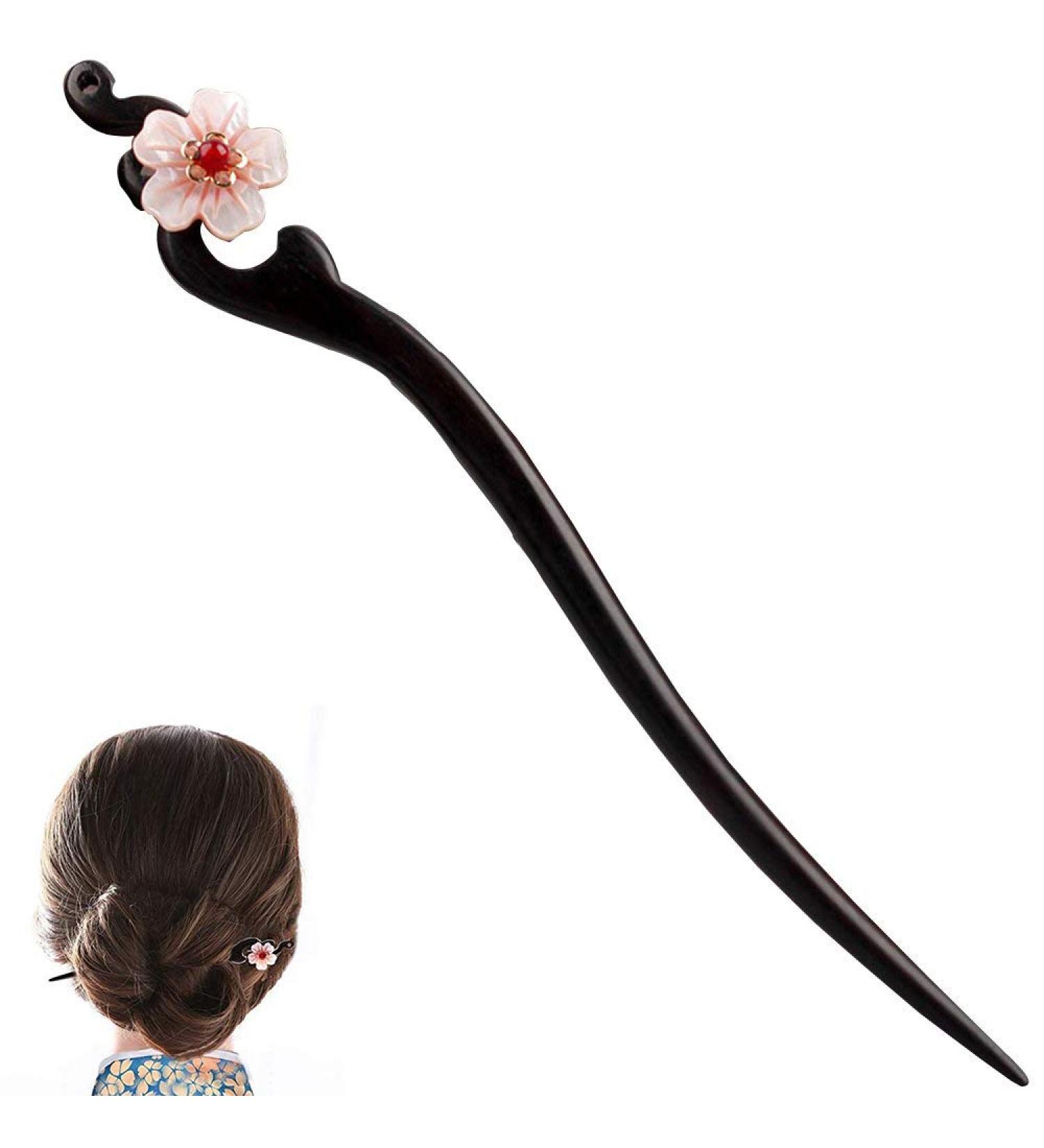 Chinese Retro Handmade Wooden Hair Stick with Flower Decor - Women's/Girl's Hair Accessory - Buy Online on GoSupps.com