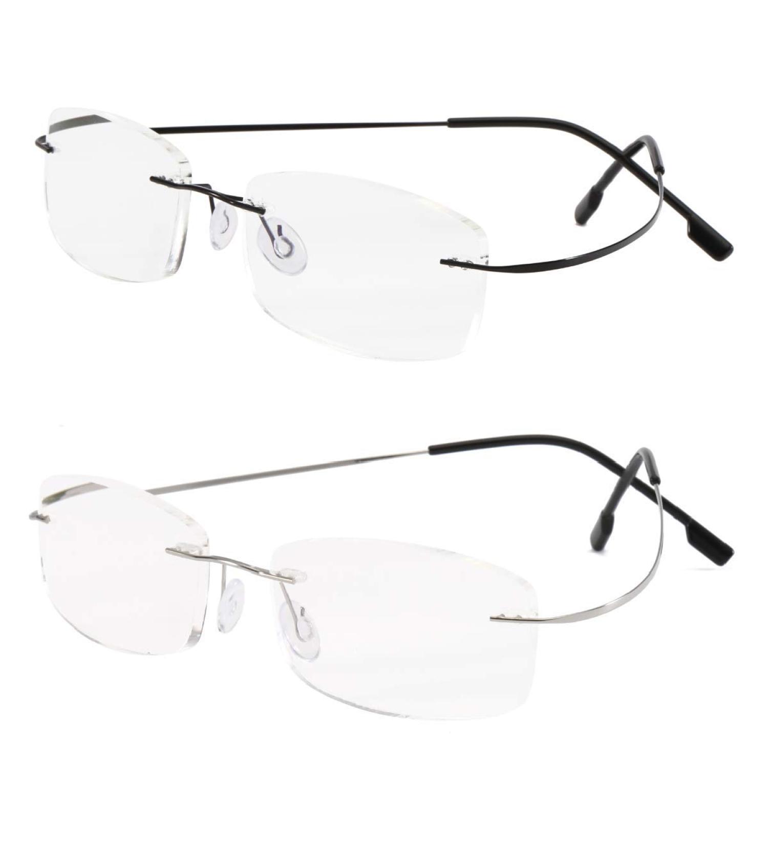 VISENG Ultra-Light Rimless Reading Glasses Set of 2 | Titanium Metal Readers for Men and Women +1.25 Diopters | Black/Silver 2 Pack - Buy Online on GoSupps.com