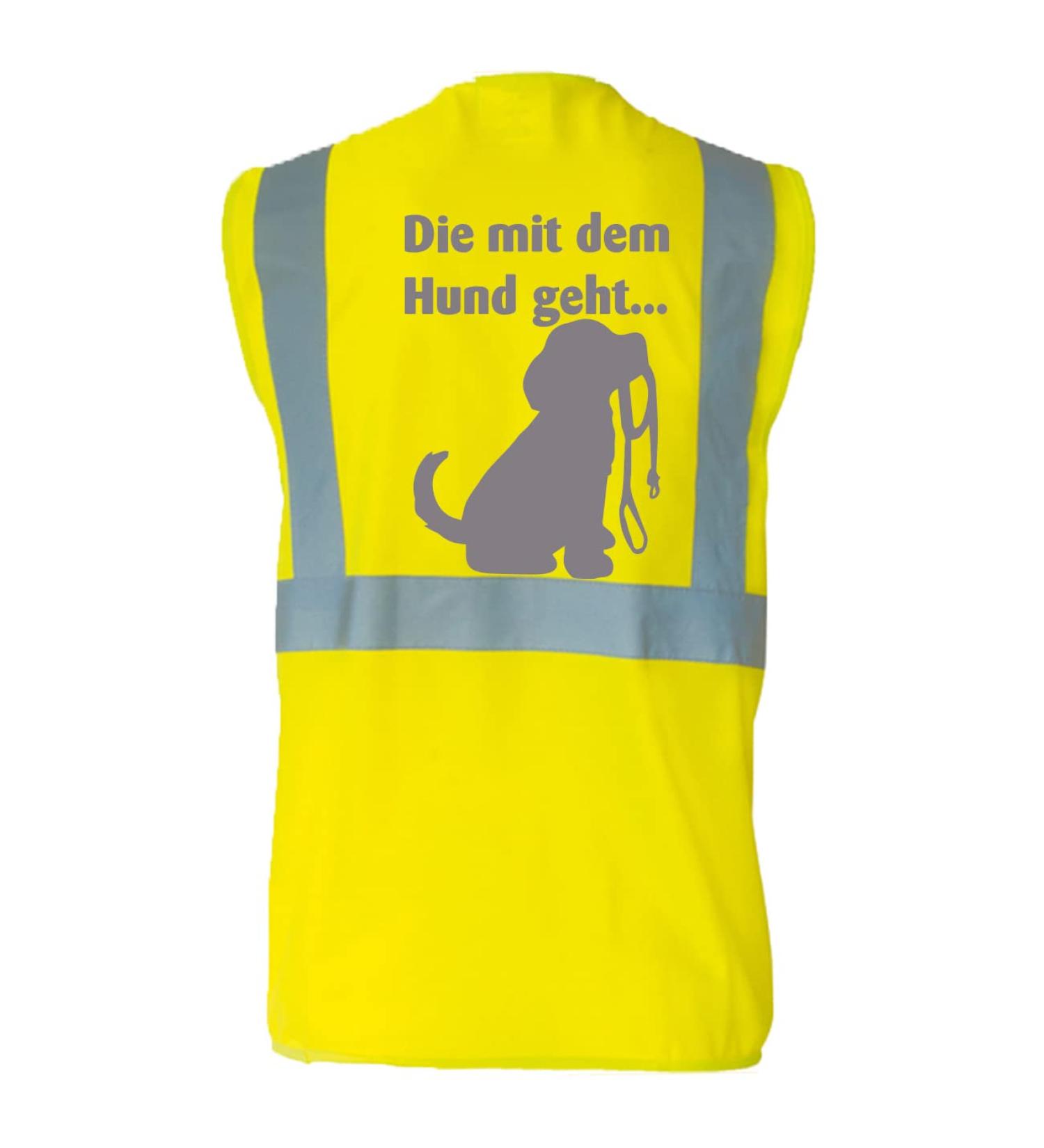 Funny Dog Owner Safety Vest - 'DIE mit dem Hund gehen' - Yellow 3XL | International Shipping Available - Buy Online on GoSupps.com