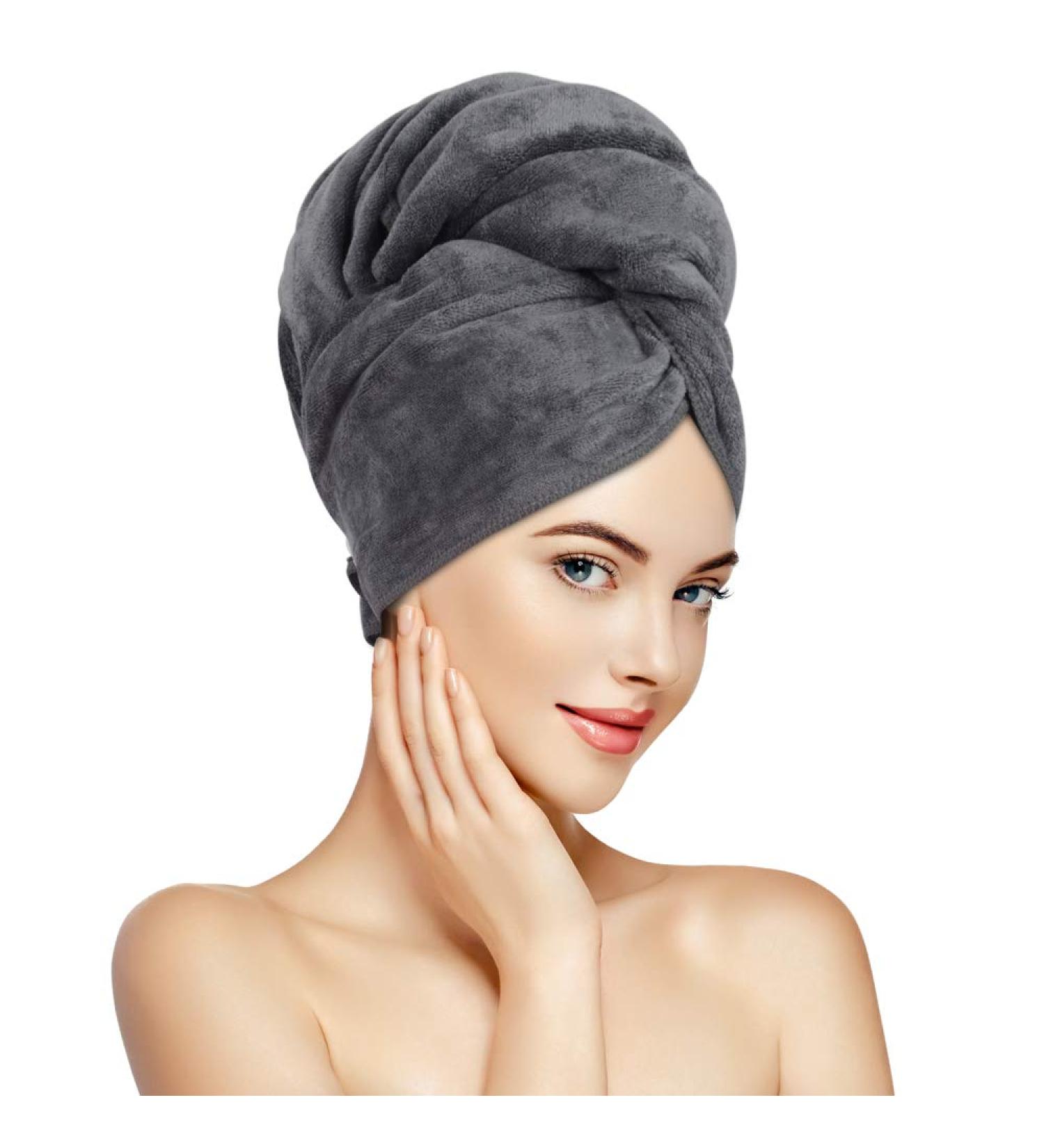 Sunland Microfiber Hair Towel for Women - Super Absorbent & Quick Drying Hair Turban Large 61x109cm in Gray - Buy Online on GoSupps.com