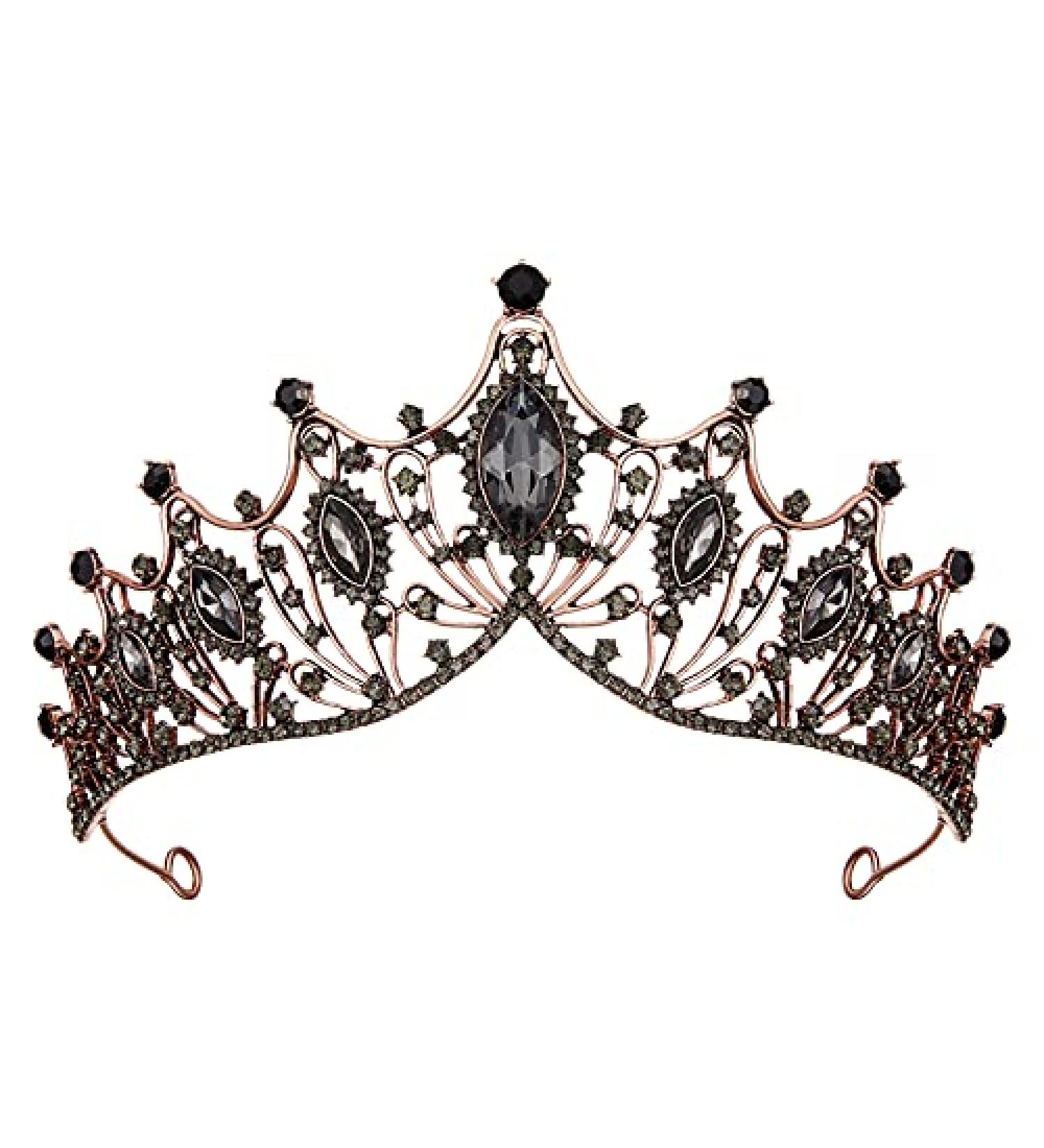 SWEETV Vintage Metal Queen Crown Crystal Headpiece for Women - Ideal for Birthday, Quinceanera, Prom - Black - Buy Online on GoSupps.com
