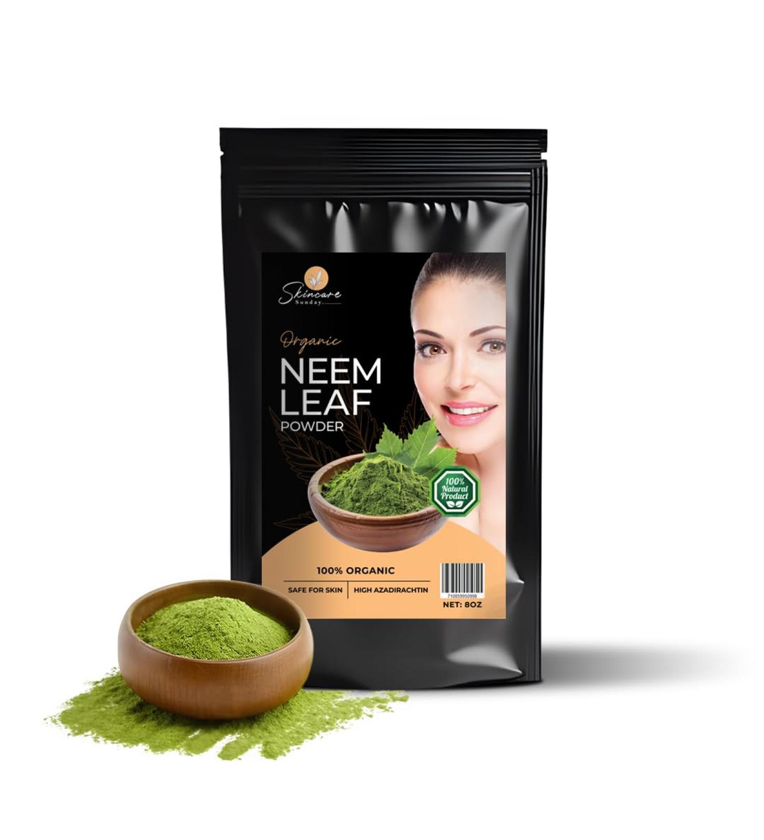 SKINCARE SUNDAY Organic Neem Leaf Powder for Skin Hair & Bath - Pure & Natural | Enhances Glow 8oz - Buy Online on GoSupps.com