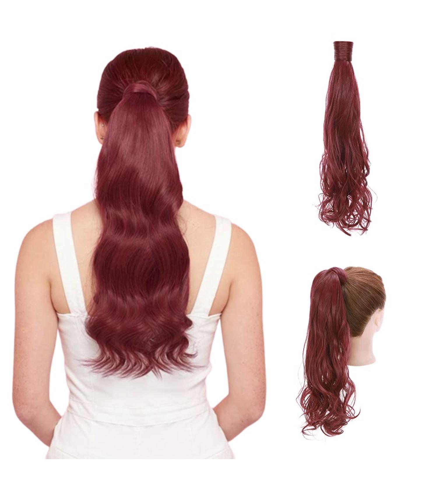 24 Long Dark Red Curly Wavy Wrap Around Ponytail Extension for Women - Buy Online on GoSupps.com