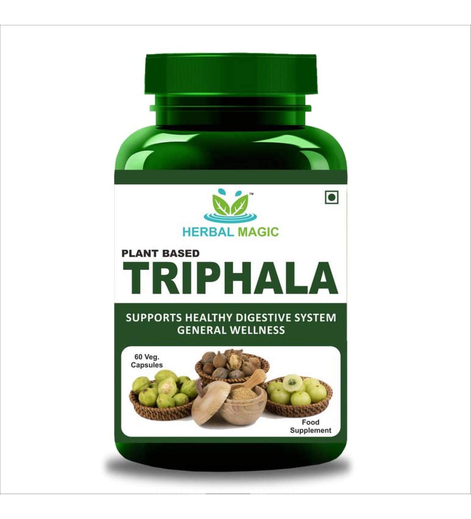 Pure & Natural Triphala 60 Veg Capsules by Herbal Magic | Authentic Amla Haritaki Bibhitaki Formula | No Fillers & Preservatives - Buy Online on GoSupps.com
