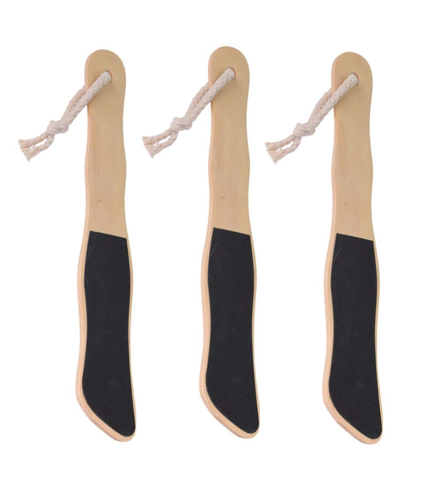 3Pcs Double Sided Foot Scraper - Exfoliating Wooden Handle Callus Remover & Foot Massage Tool (Black Foot Shape) - Premium Pedicure Solution for Smooth Feet - Buy Online on GoSupps.com