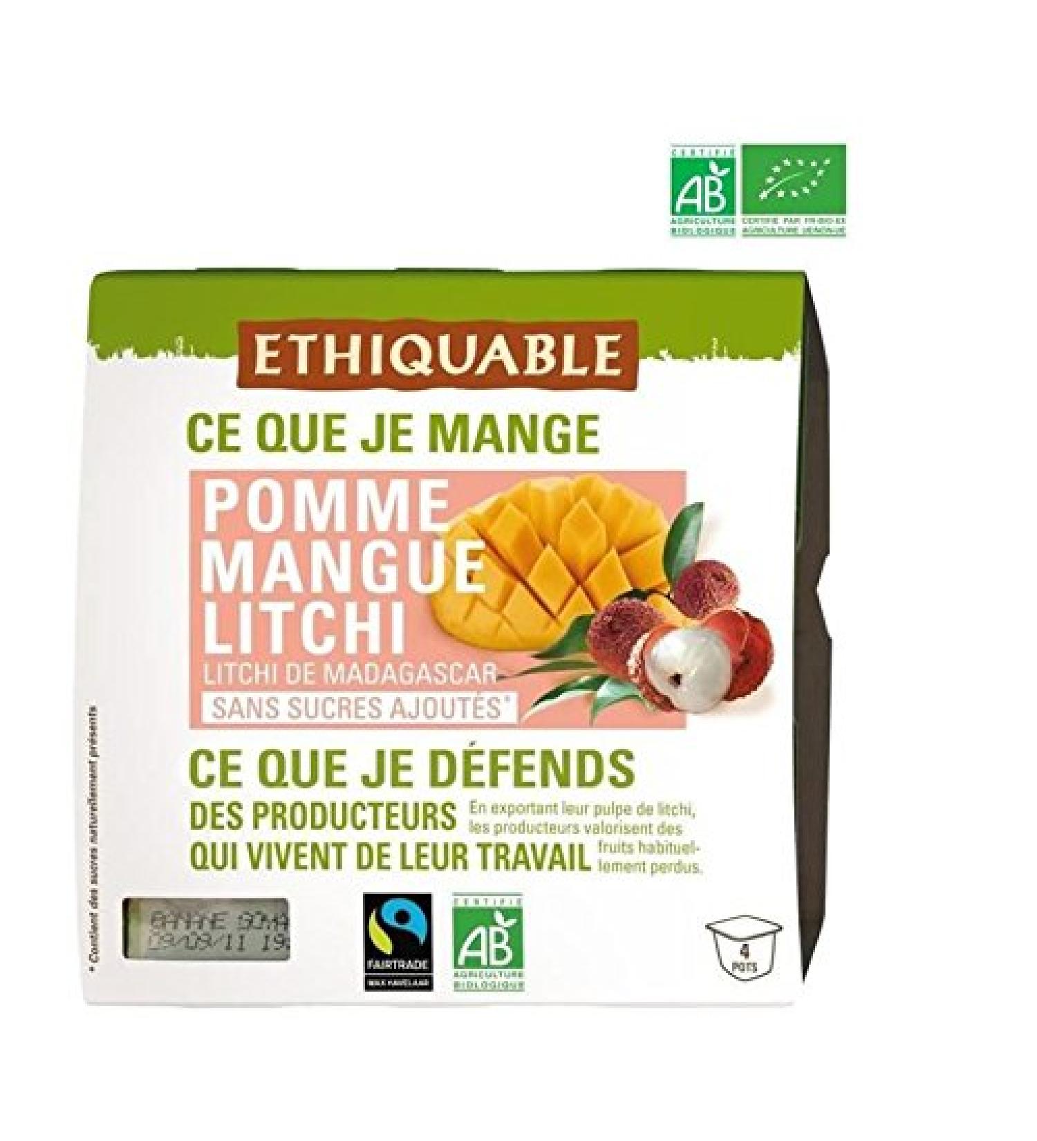ETHIQUABLE Organic Apple Mango Lychee Compote - 4 x 100g