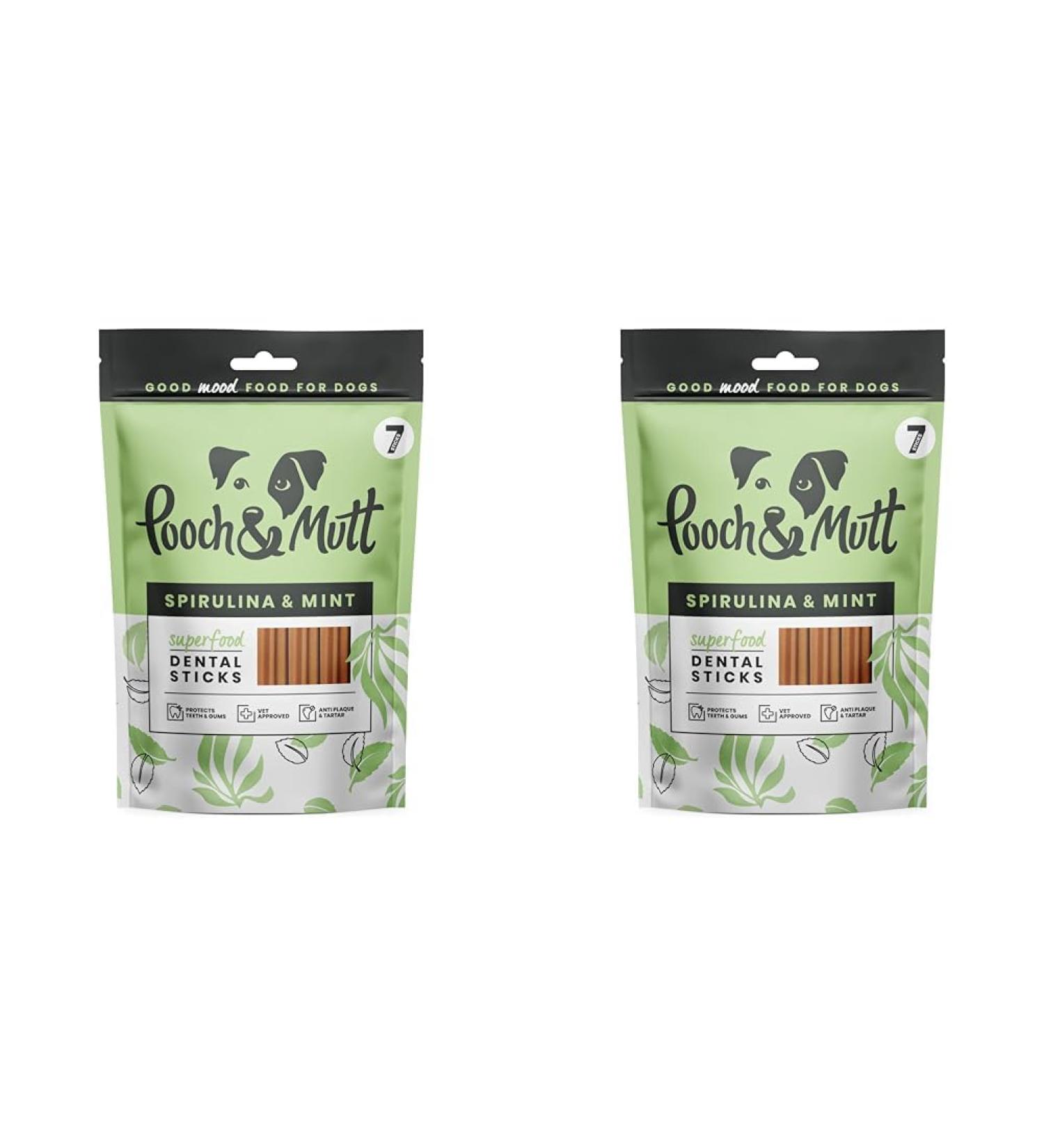 Dental Sticks for Dogs - Pooch & Mutt Spirulina & Mint (Pack of 2 251g) - Natural Treats for Fresh Breath - Buy Online on GoSupps.com
