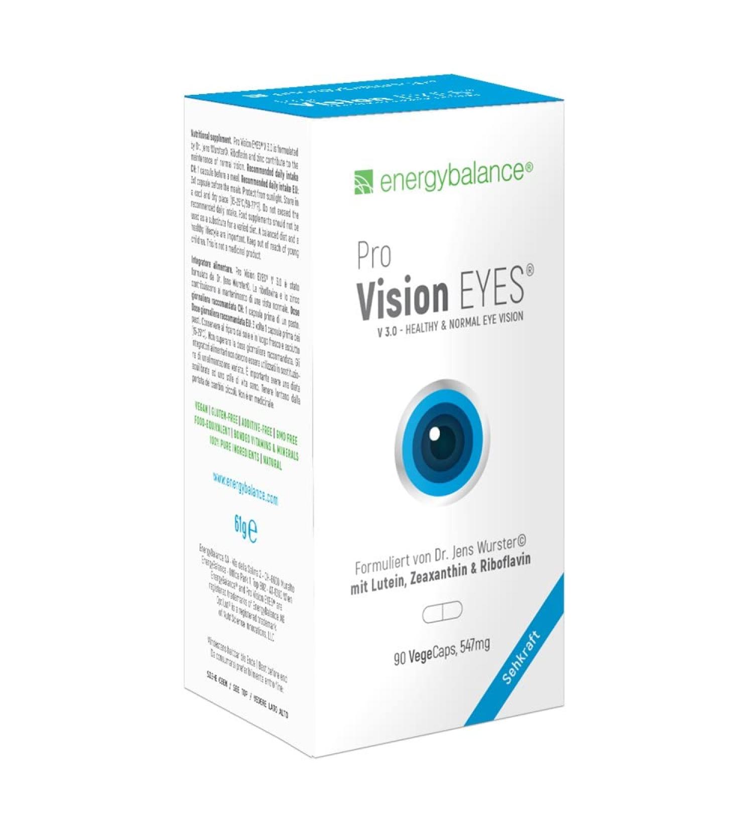 Pro Vision Eyes - Eye Vitamins for AMD | 90 Vegan Capsules with Vitamin A C Zinc & Riboflavin | Energy Balance Quality from Switzerland - Buy Online on GoSupps.com