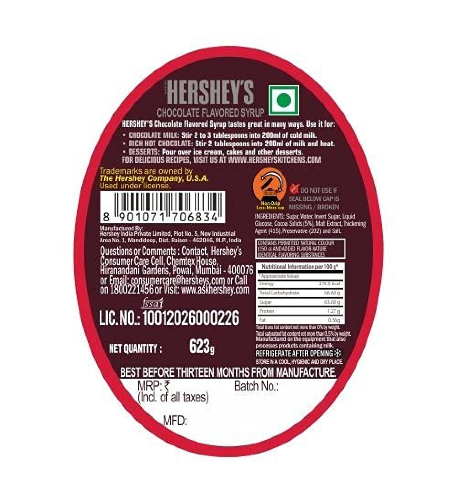 Hershe Chocolate Syrup 623g - Buy Online on GoSupps.com