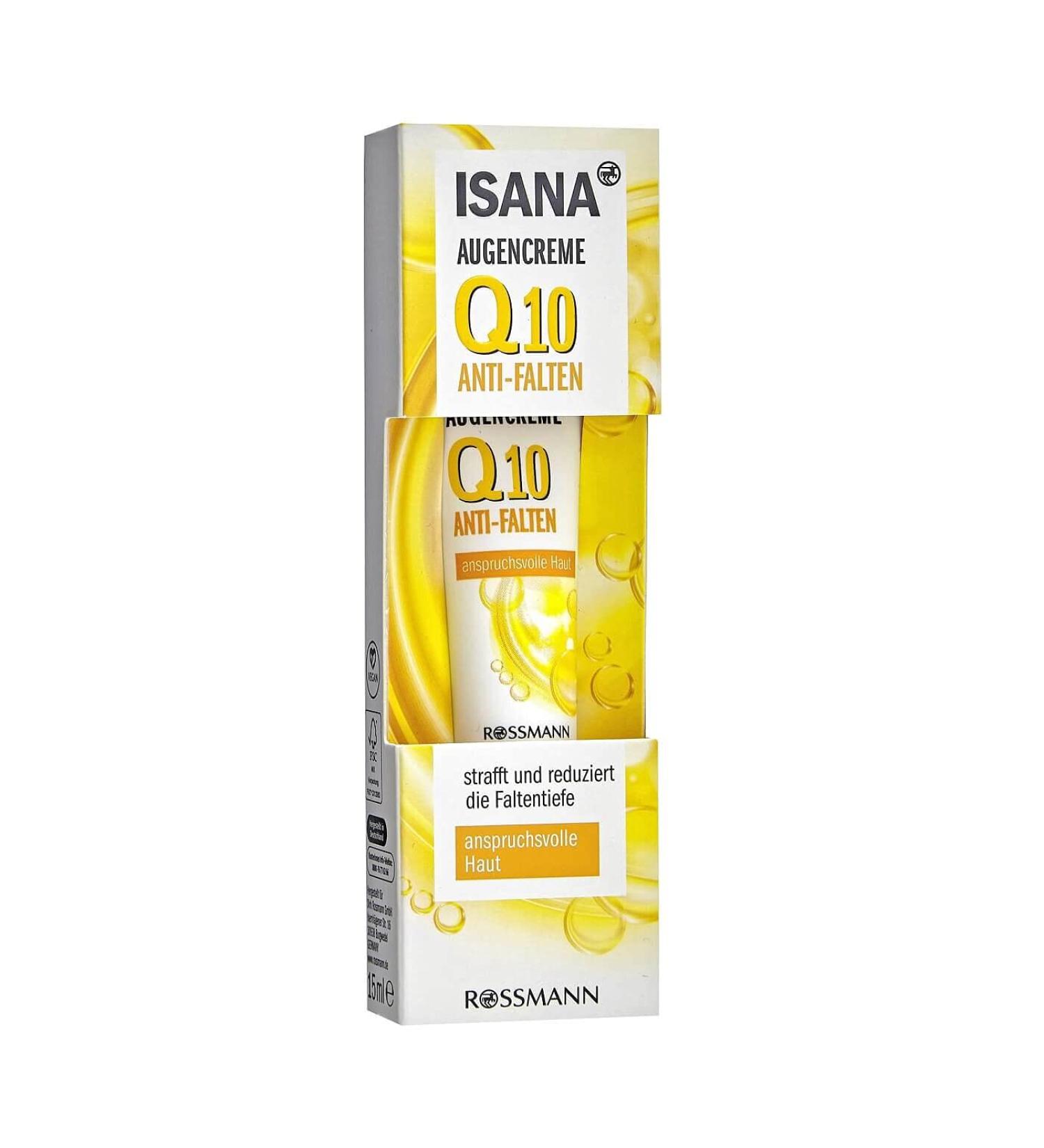 Isana Q10 Eye cream 15 ml for demanding skin Q10 & Cornostickicker DS reduces the wrinkle depth*aqua glycerin ethylhexyl isononanoate methyl glucose sesquistears glycine soy oil pantheno
