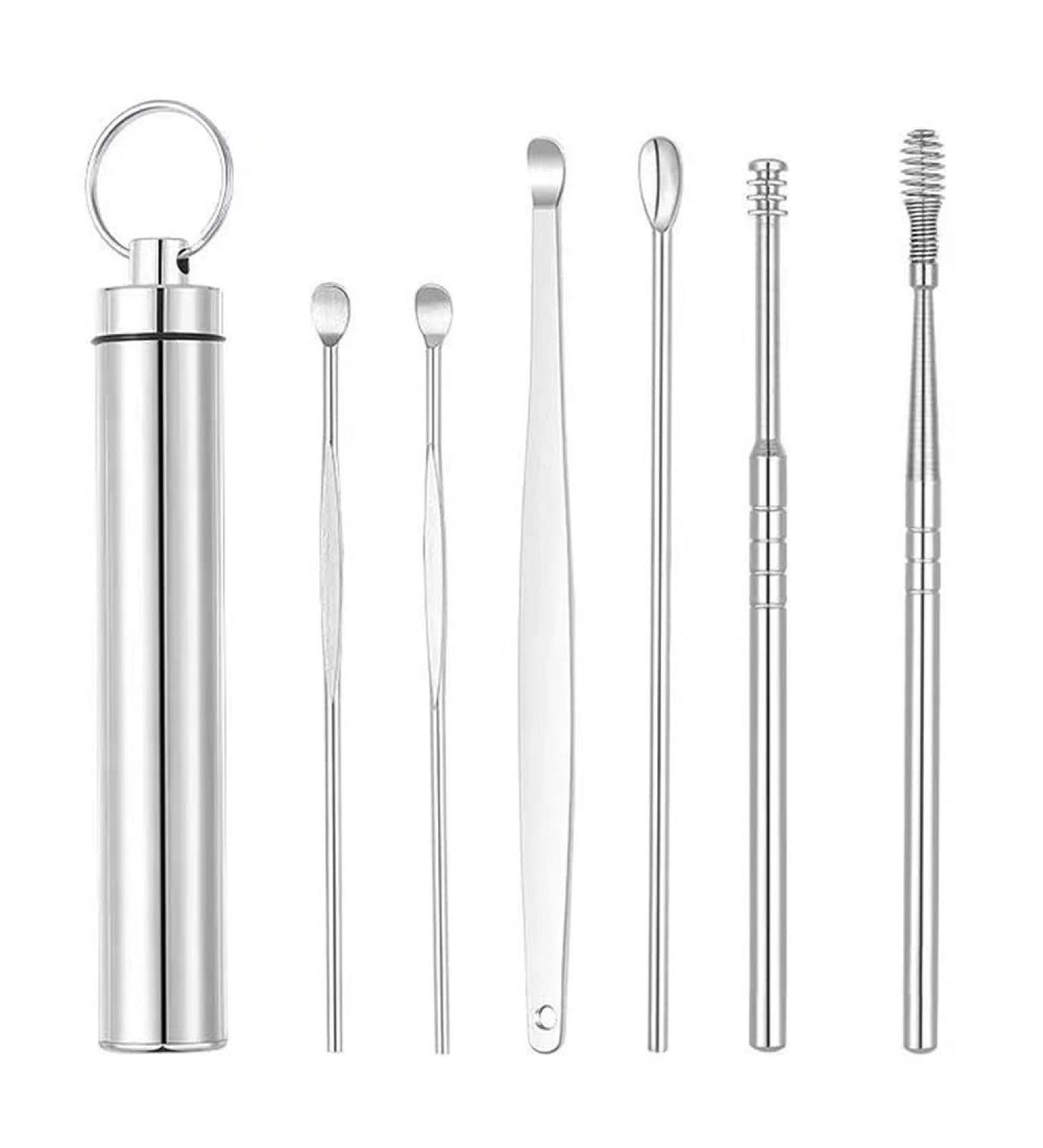 6PCS Stainless Steel Spiral Ear Wax Removal Kit - Portable Ear Spoon Set for Family & Adults - Silver - Buy Online on GoSupps.com