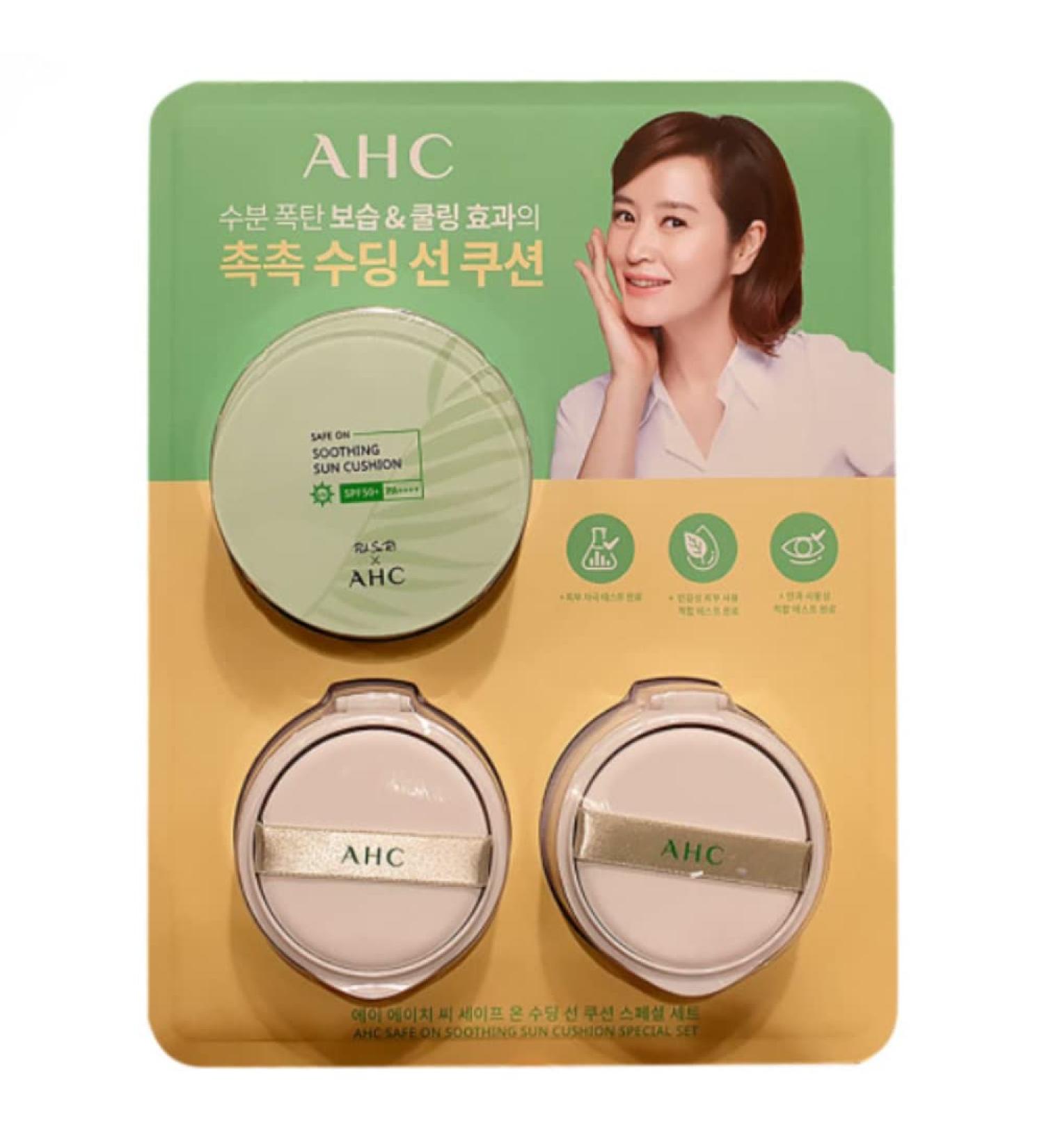 AHC Safe On Soothing Sun Cushion 25g SPF 50+ PA++++ with 2 Refills - UV Protection & Wrinkle Improvement - Buy Online on GoSupps.com