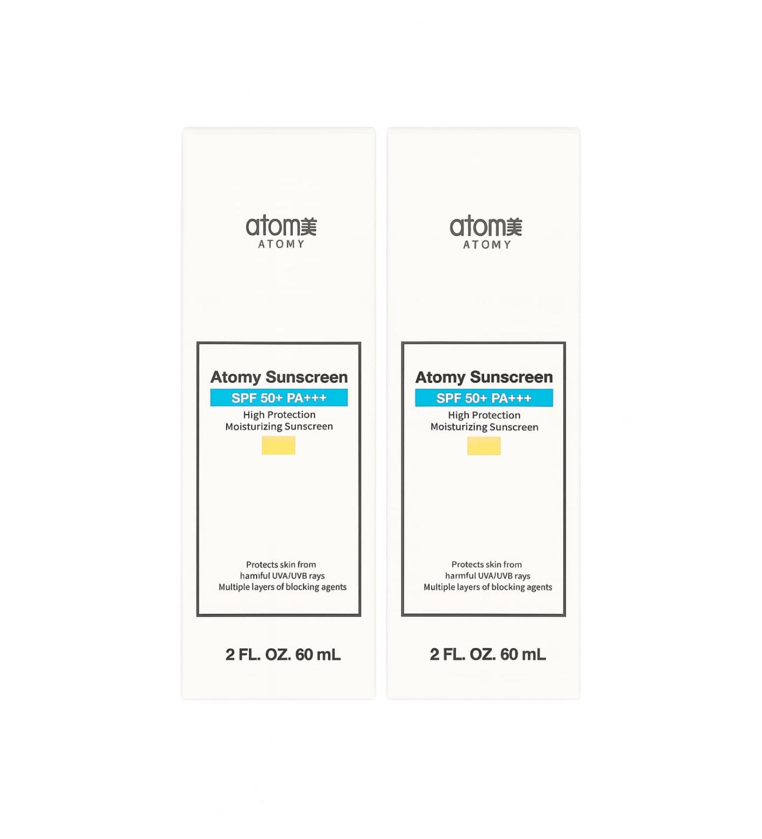 A.t.o.m.y Sunscreen SPF 50+ PA+++ High Protection Moisturizing 2 FL OZ UVA/UVB Protection Beige 2ea