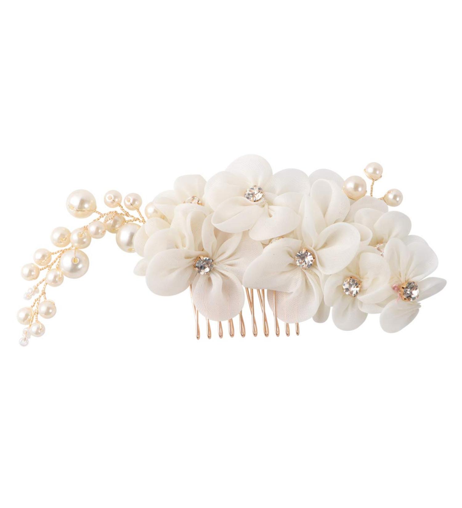 Handmade Bridal Hair Side Comb Clip | Tulle Wedding Headpiece & Accessories - White - Buy Online on GoSupps.com