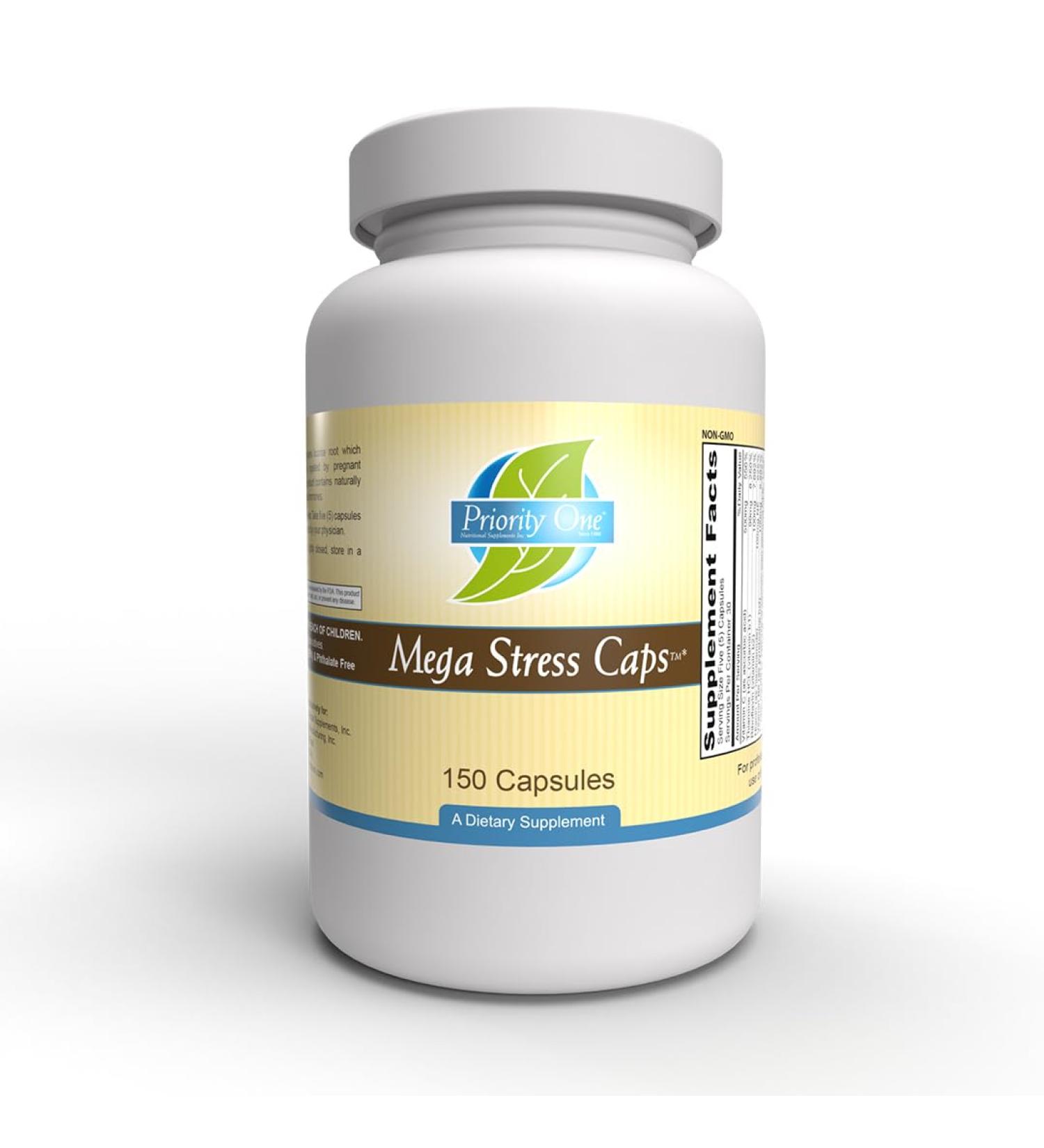 Priority One Vitamins Mega Stress Caps - 150 Capsules - B Vitamin Complex with The Benefits of Adrenal.* - Buy Online on GoSupps.com