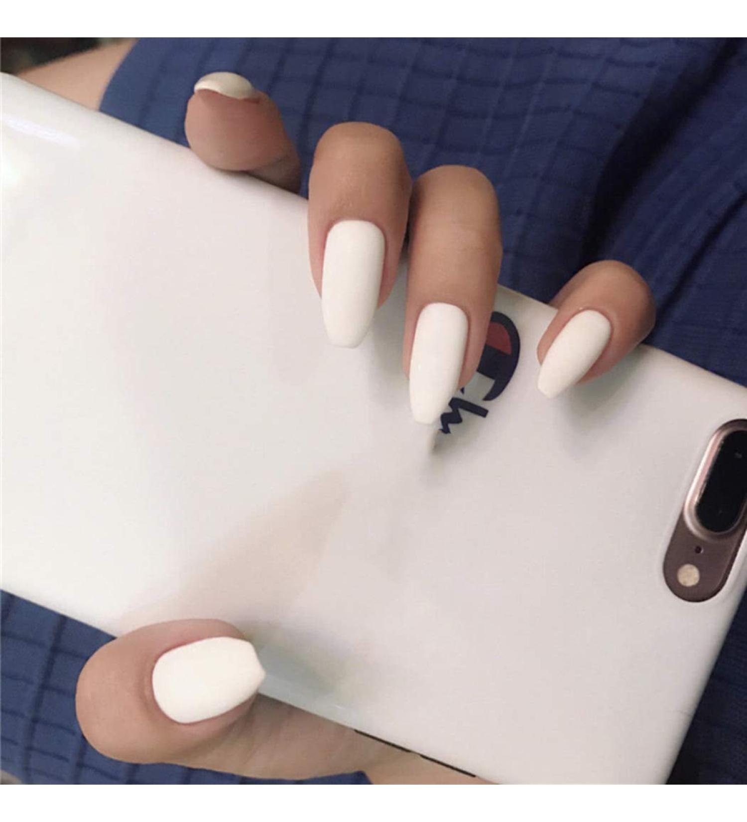 24 Pcs Matte Press on Nails White Long Coffin Fake Nails Artificial Full Cover False Nails for Women and Girls (White) - Buy Online on GoSupps.com