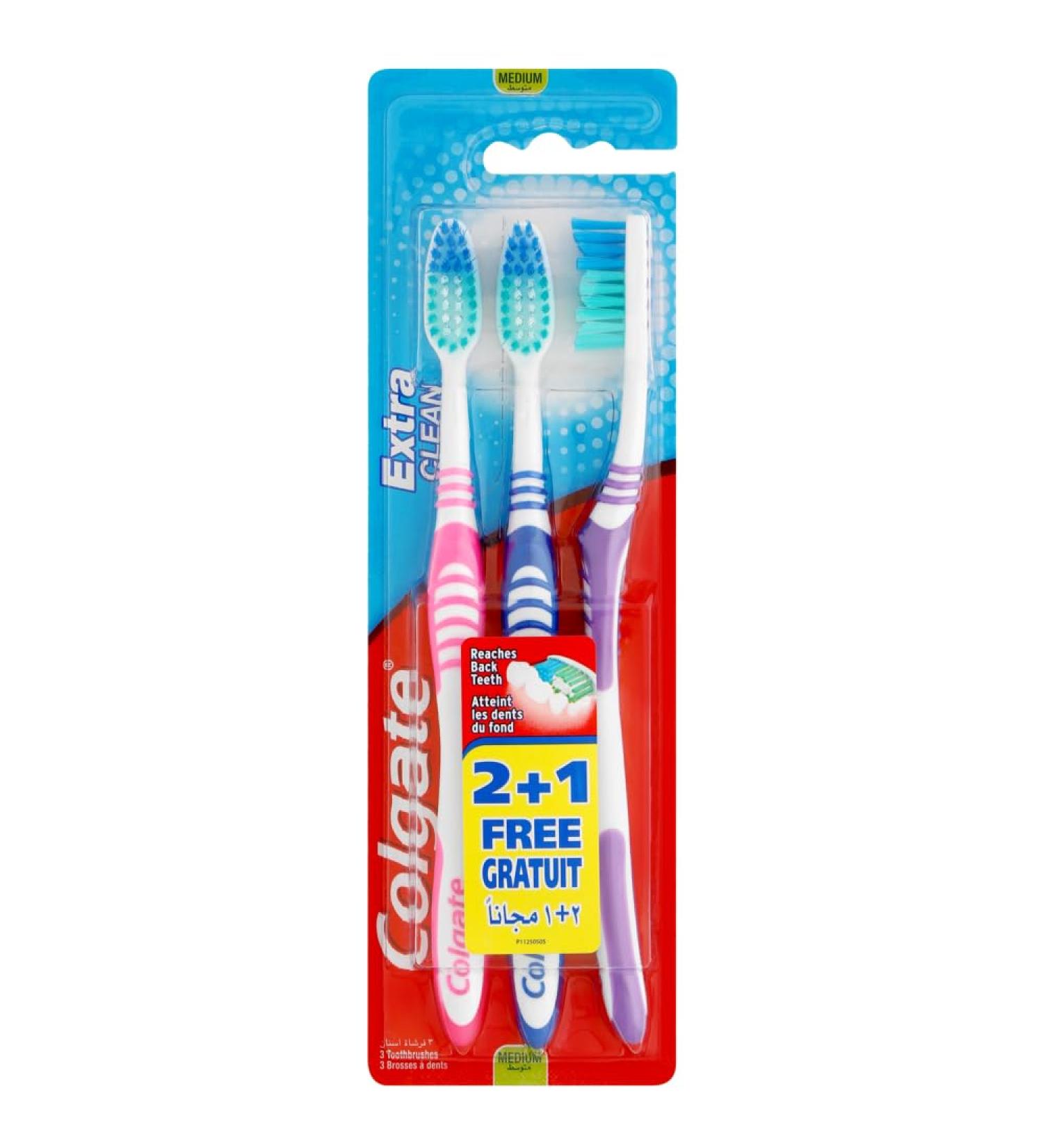 Colgate Extra Clean Toothbrush Medium Pack 2 + 1 - Buy Online for Fresh Breath & Oral Hygiene - International Shipping Available - Buy Online on GoSupps.com