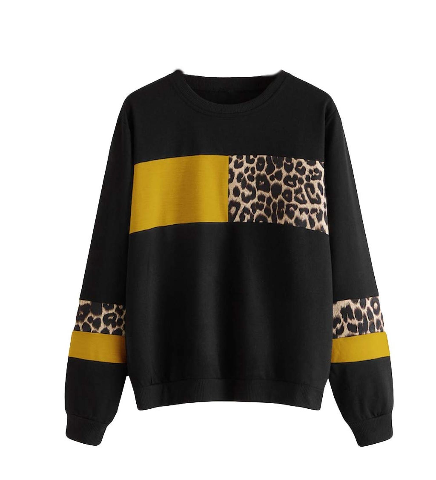 Bigfanshu Women's Dresses Leopard Print O-Neck Blouse Tops Cotton Long Sleeve Sweatshirt Yellow - Buy Online on GoSupps.com