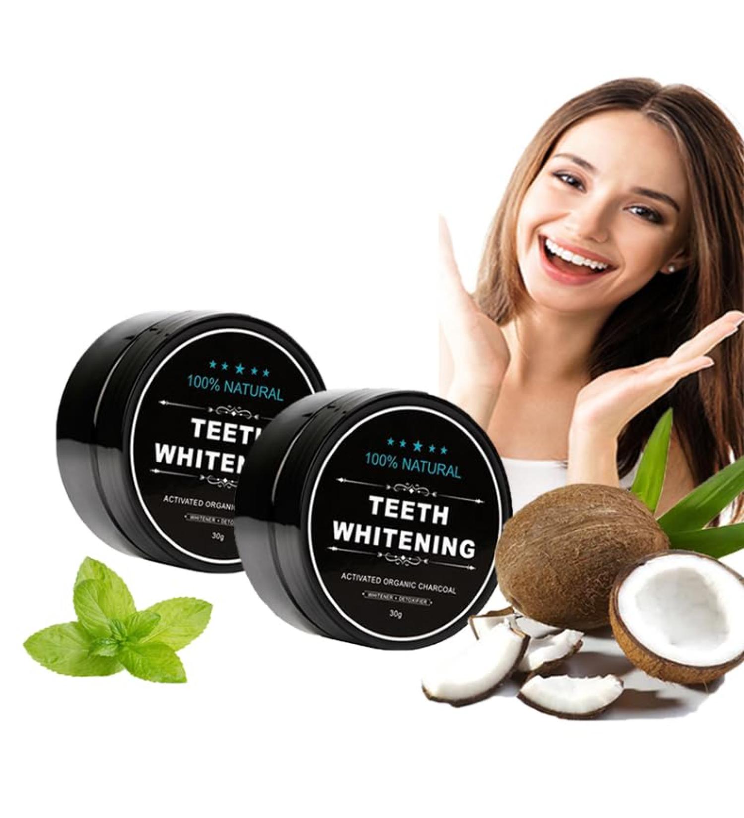 Natural Charcoal Teeth Whitening Powder - 2x30g Activated Carbon Tooth Whiteners for Effective Teeth Cleaning - Buy Online on GoSupps.com