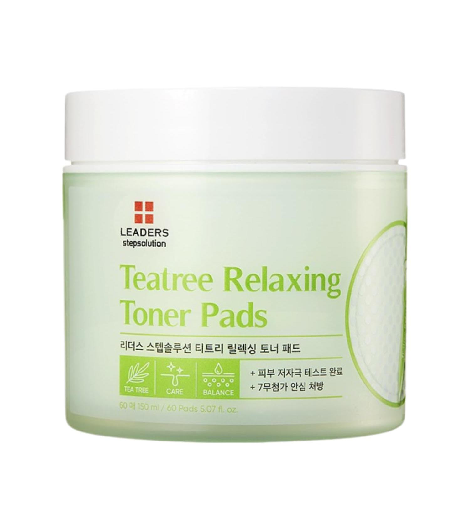 LEADERS Stepsolution Teatree Relaxing Toner Pads Hydrating Exfoliating & Skin Texture Care Pads | Helps Support Oil & Moisture Balance | Clear Sebum for Smooth Skin - 60 Pads - Buy Online on GoSupps.com