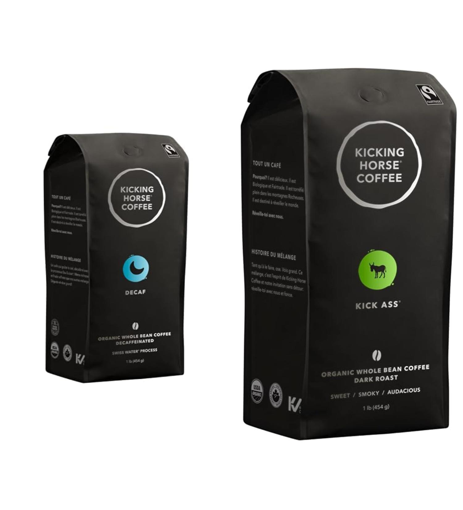 Kicking Horse Coffee Decaf Swiss Water Process Dark Roast Whole Bean 1 lb (Pack Of 6) & Kick Ass Dark Roast Whole Bean 1 lb - Certified Organic Fairtrade Kosher Coffee 2.72 kg (Pack of 1) Kosher Coffee + Kicking Horse Coffee - Buy Online on GoSupps.com