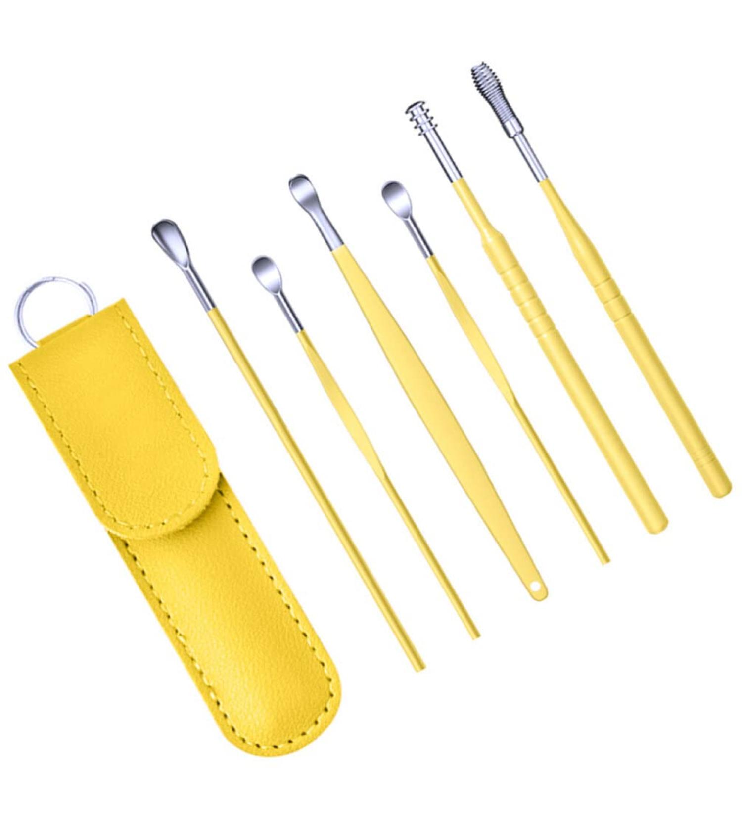 Stainless Steel Ear Wax Removal Kit - 6pcs Portable Ear Pick Cleaning Tools with Storage Bag for Home and Travel | Metal Ear Cleaner - Buy Online on GoSupps.com