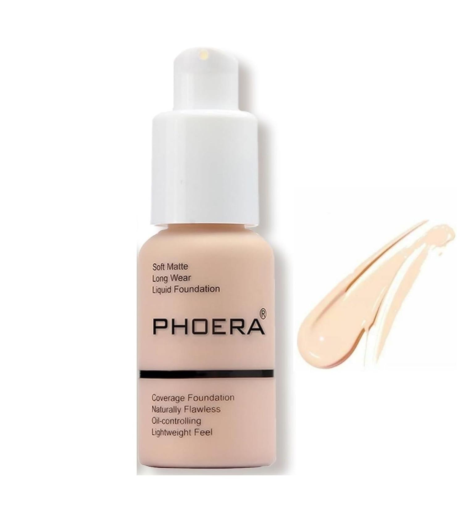Phooera Fulll Coverage Liquid foundation Matte Finish Concealer Long wear 24hrs Oil Controlling Naturally Flawless Lightweigt Feel Buildable (101 PORCELAIN) - Buy Online on GoSupps.com