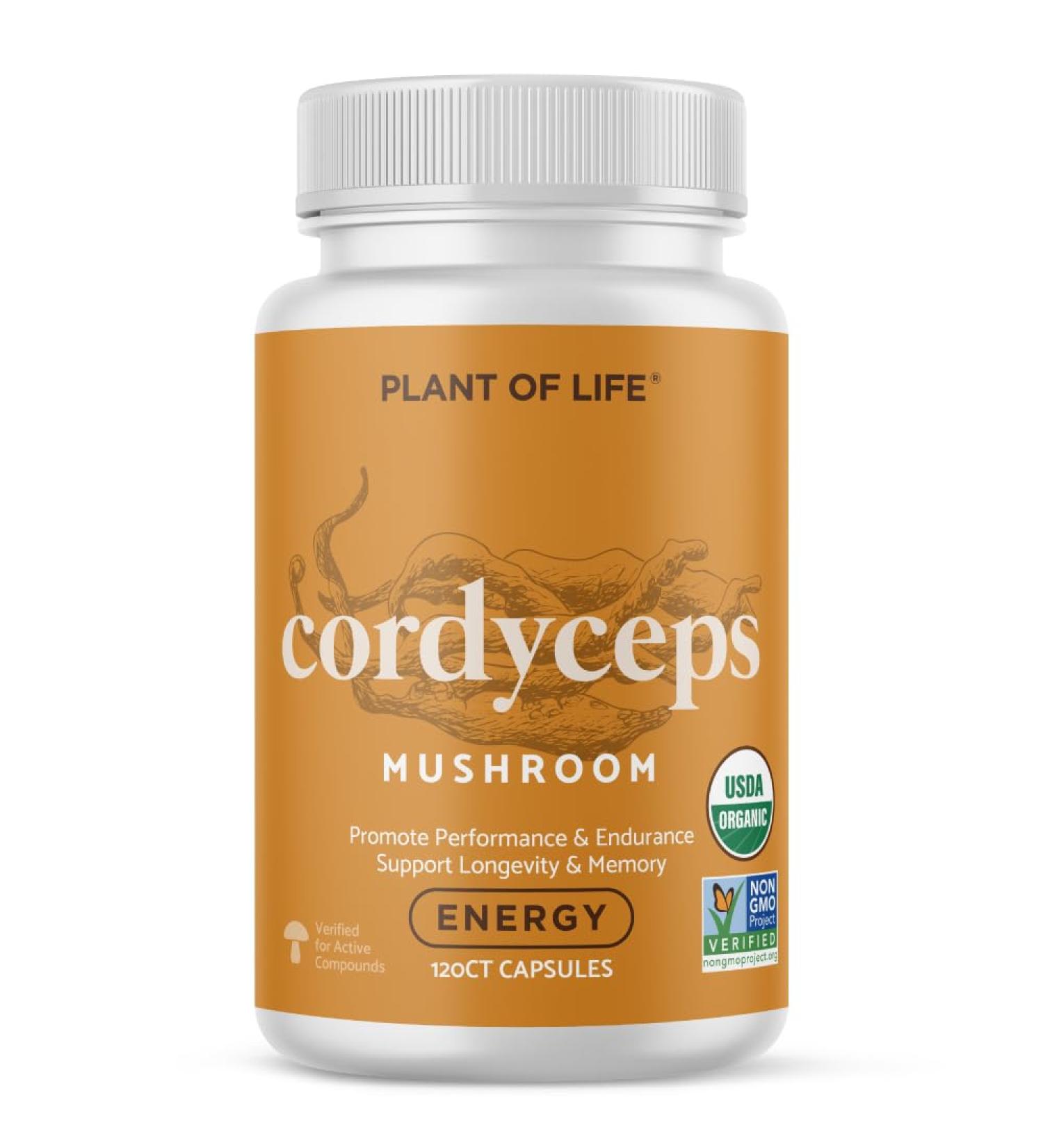 Plant of Life Cordyceps Mushroom Capsules | Energy Performance Adaptogen Biological Modifier | 100% Pure Organic Mushrooms | Vegan Non-GMO| 120 ct - Buy Online on GoSupps.com