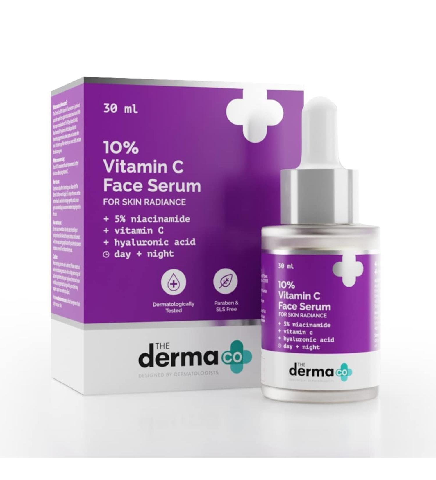 Derma Cos 10% Vitamin C Face Serum - Radiance Boosting with Niacinamide & Hyaluronic Acid - 30ml - Buy Online on GoSupps.com