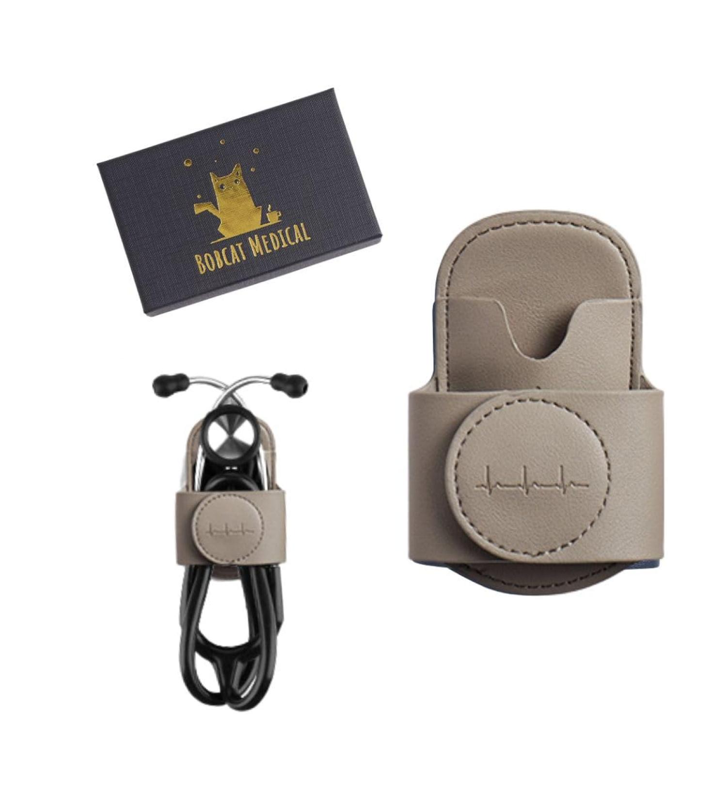 Gray Leather Stethoscope Holder with Magnetic Clip | Fits Littmann MDF ADC | Perfect Gift Box Included - Buy Online on GoSupps.com