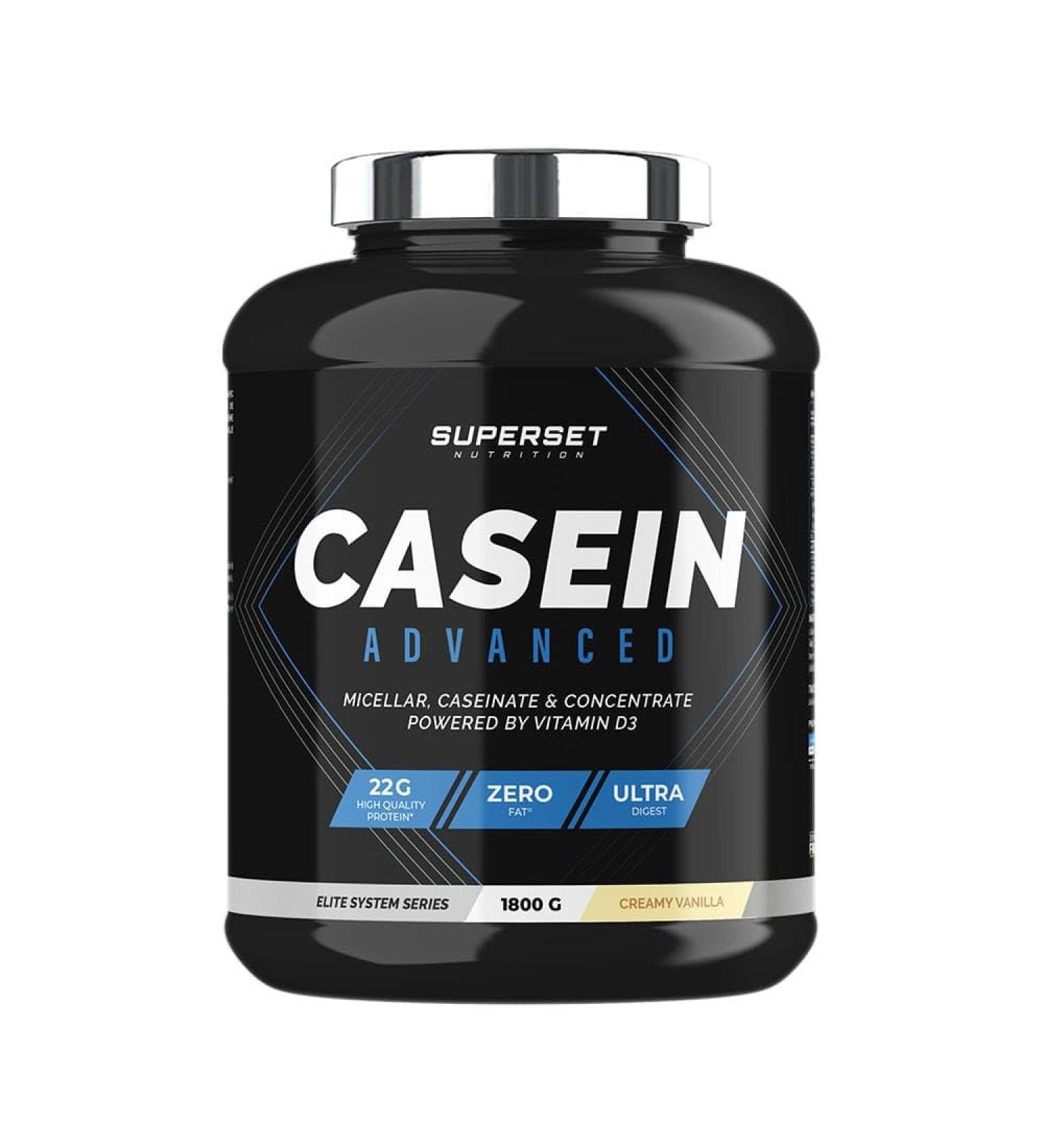 Superset Nutrition - 100% Casein Advanced (1.8 kg) - Slow Assimilation Protein - Dry Anti-Catabolic and Muscle Gain Goals - Low Sugars Enriched with Vitamin D3 - Creamy Vanilla - Buy Online on GoSupps.com