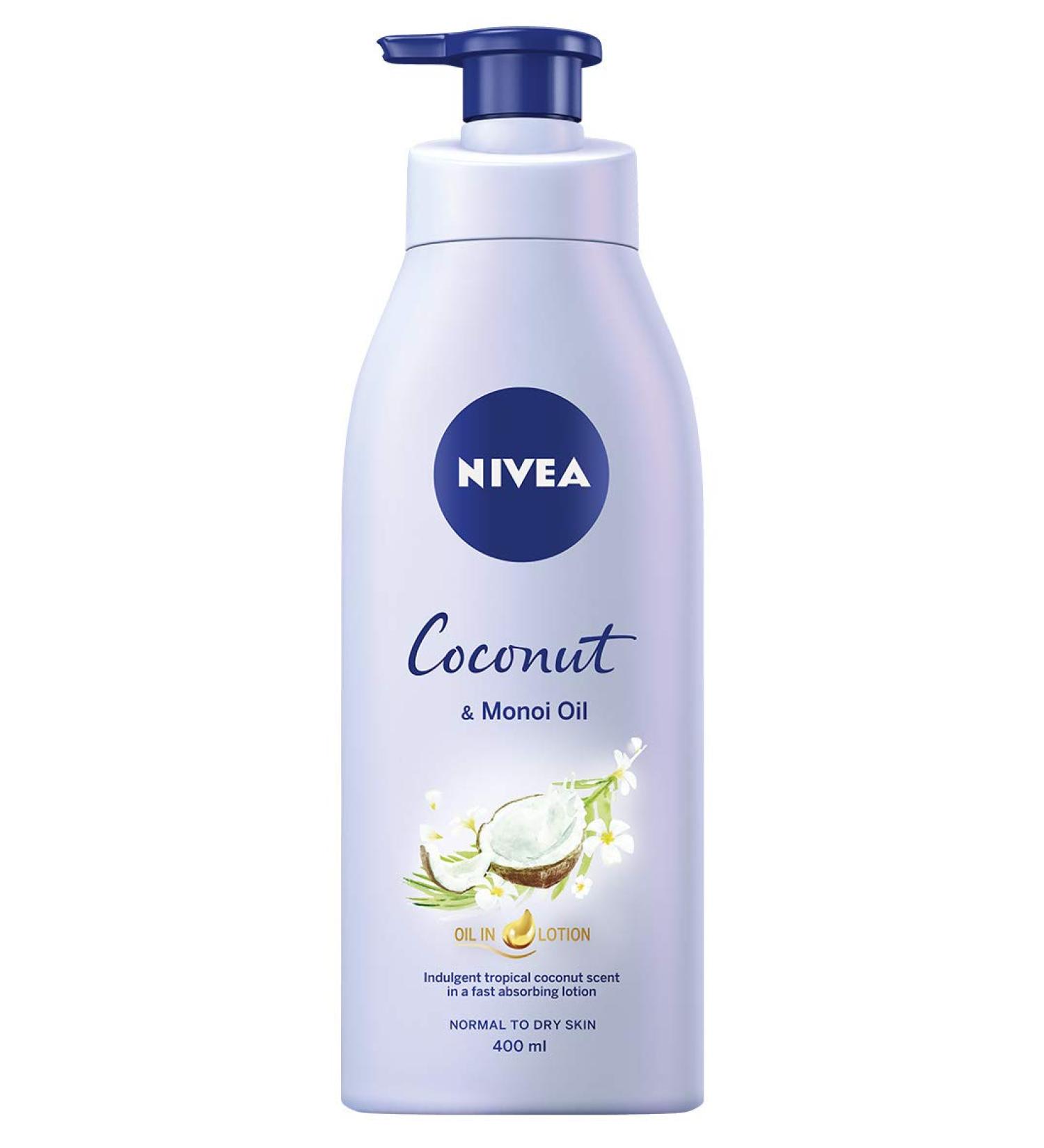 NIVEA Oil In Lotion Coconut & Monoi (400ml)  Replenishing Body Lotion with a tropical Coconut Scent & Powerful Monoi Oil  Moisturising Cream  NIVEA Body Lotion Coconut and Monoi Oil 200 ml
