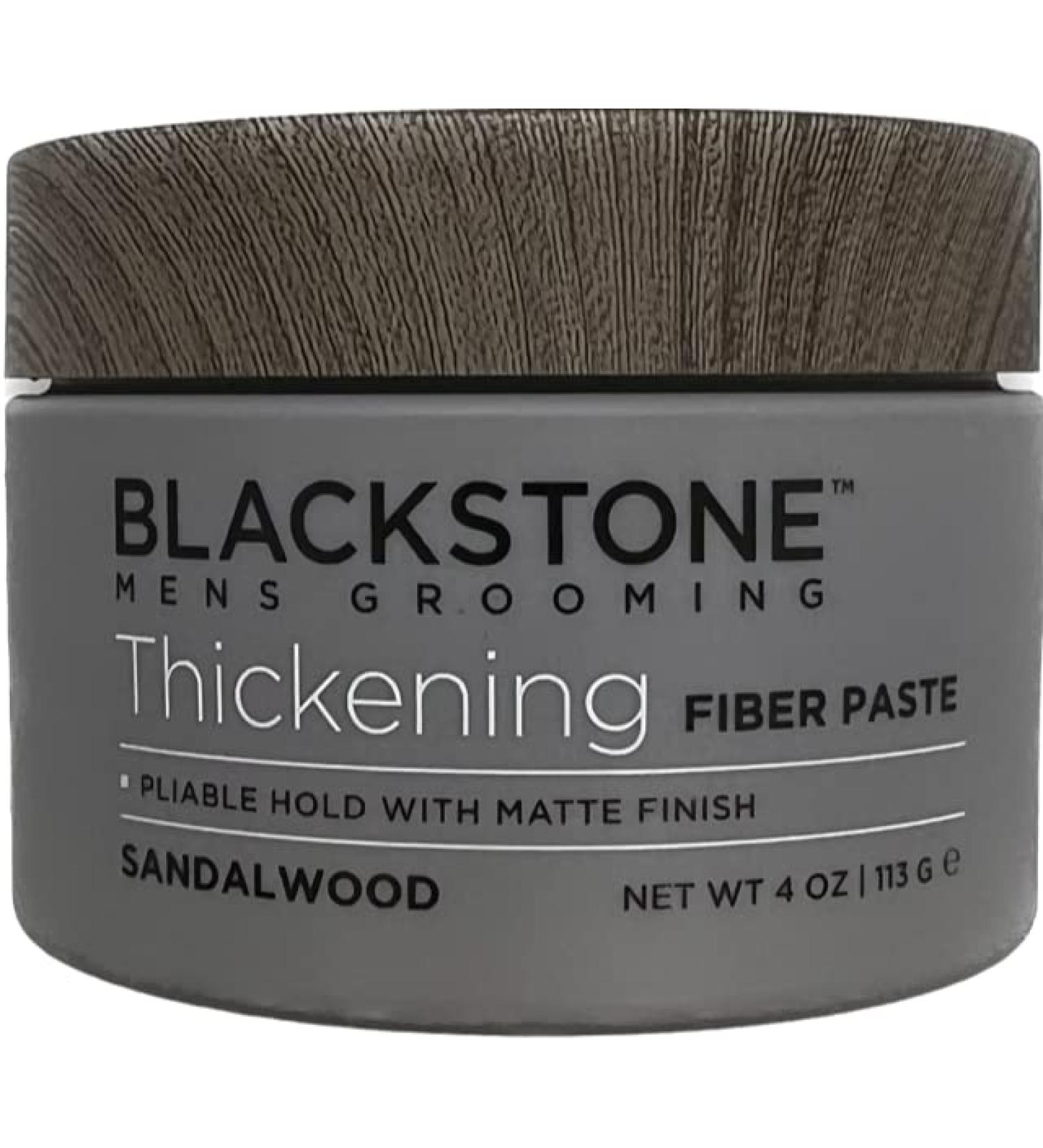 Blackstone Men's Grooming Thickening Fiber Paste Gel for Hair Styling - Adds Volume with Pliable Hold & Matte Finish | Paraben & Cruelty Free | Made in USA  Sandalwood (4 oz)