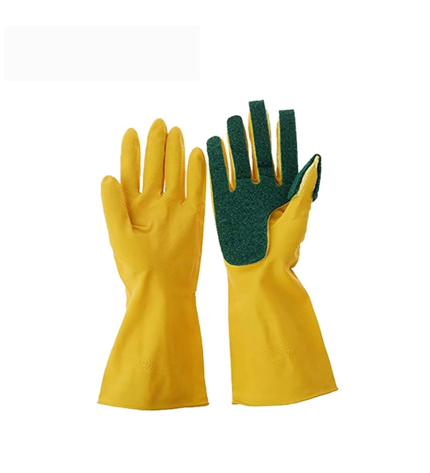 BUSOTH Washing And Cleaning Gloves Garden Kitchen Tableware Sponge Finger Rubber Household Cleaning Gloves Dishwashing Gloves Yellow - Buy Online on GoSupps.com