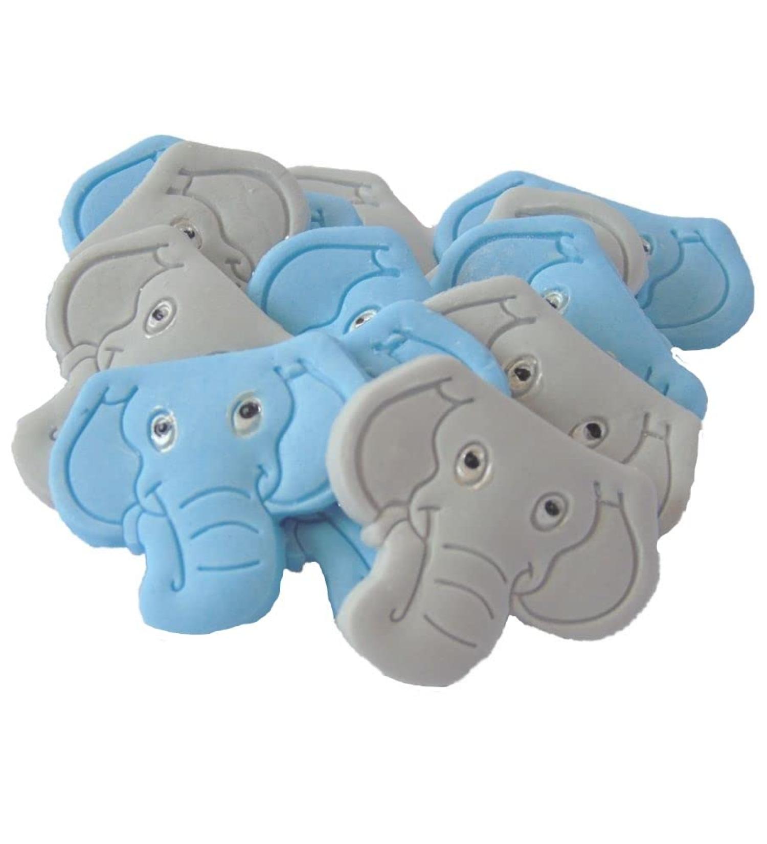 Edible Birthday Cupcake Cake Decorations - 6 Blue 6 Grey Elephants