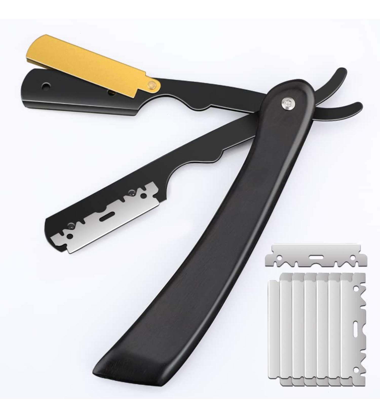Premium Barber Straight Razor with 100 Stainless Steel Blades - For Men's Grooming at Home & Salon (NO.41) - Buy Online on GoSupps.com