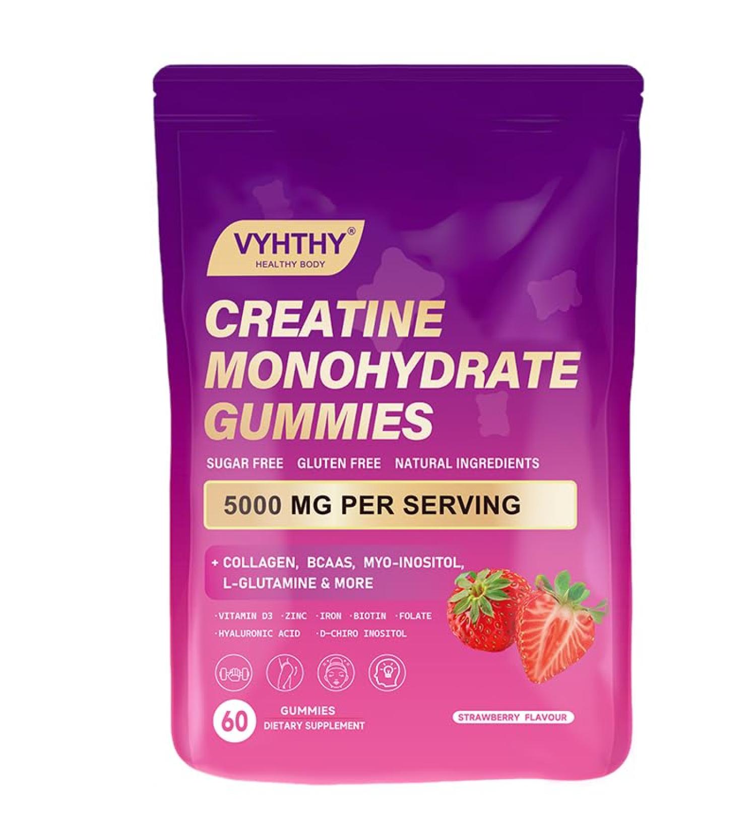 Creatine Monohydrate Gummies with Collagen BCAAs L-Glutamine Biotin Zinc Vitamin D3 & Hyaluronic Acid Daily Pre & Post Workout Recovery Sugar-Free (60 Gummies) 60 Count (Pack of 1) - Buy Online on GoSupps.com