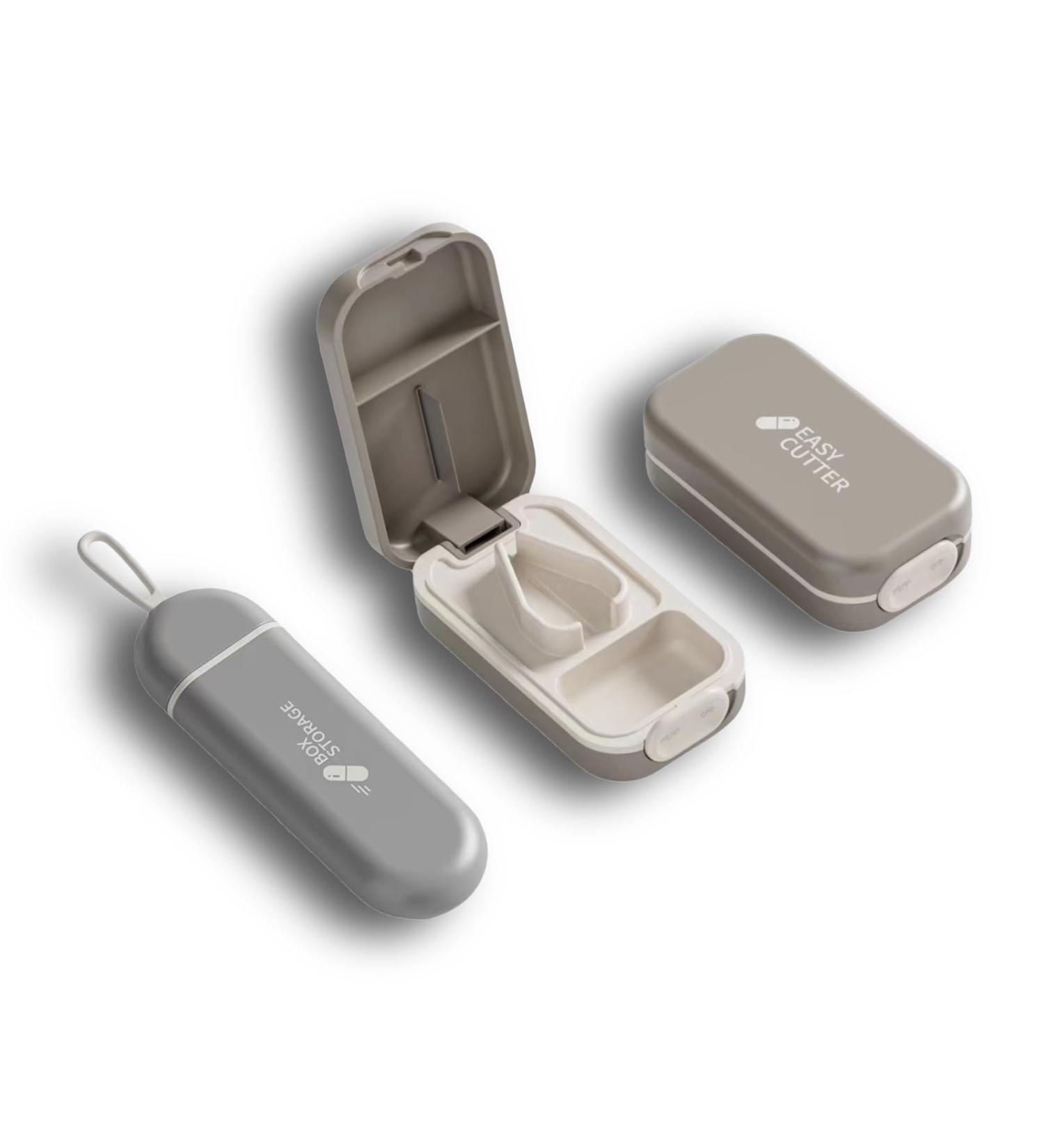 Portable Pill Cutter and Pill Box Set | Travel-Friendly Medication Organizer with Safety Lock | Small Pills Storage (Light Grey - Buy Online on GoSupps.com