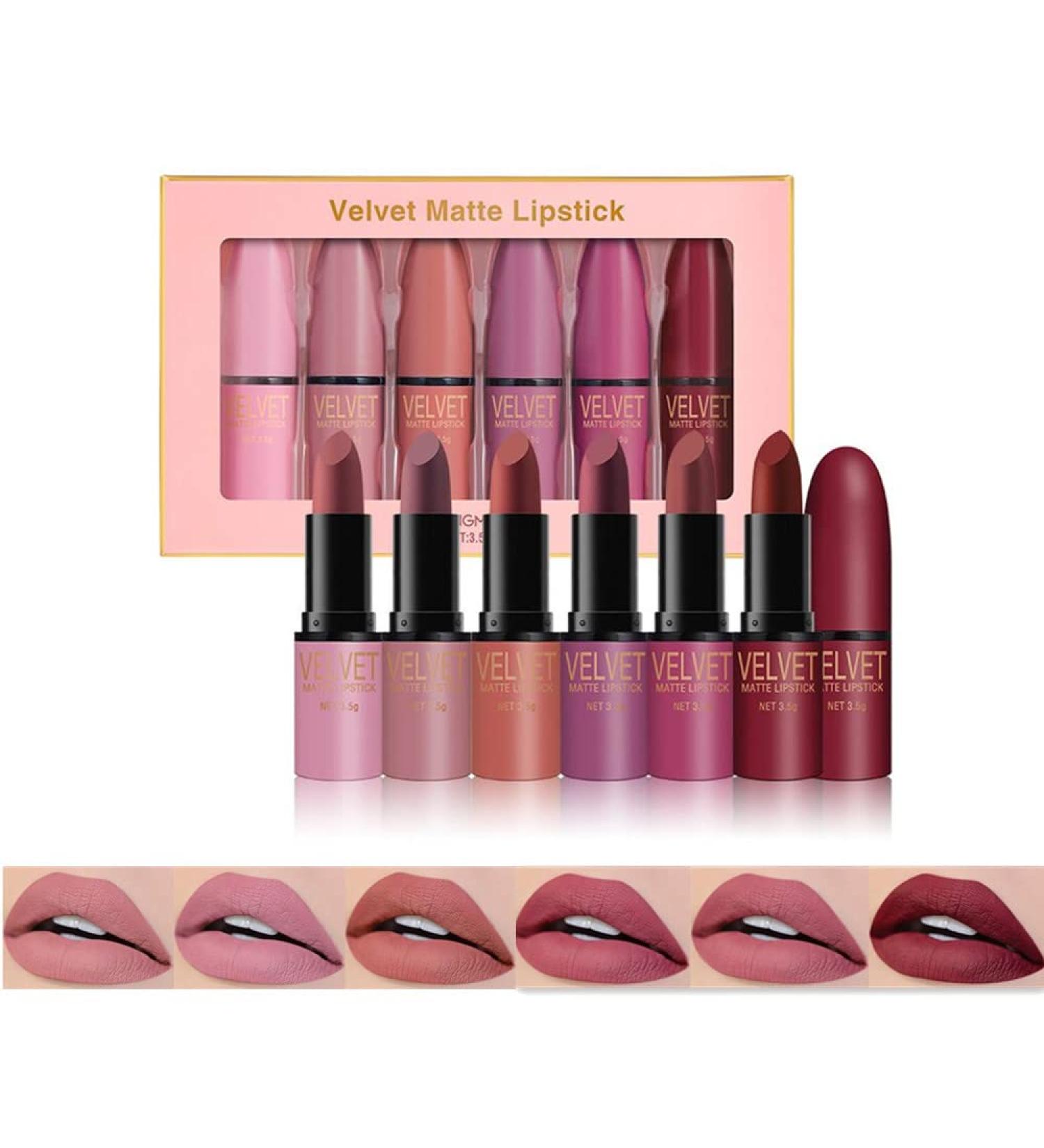 6-Colored Matte Lipstick Set - Velvet Waterproof Non-Stick Cup | Perfect Lip Makeup Gift Box for Girls & Women - Buy Online on GoSupps.com