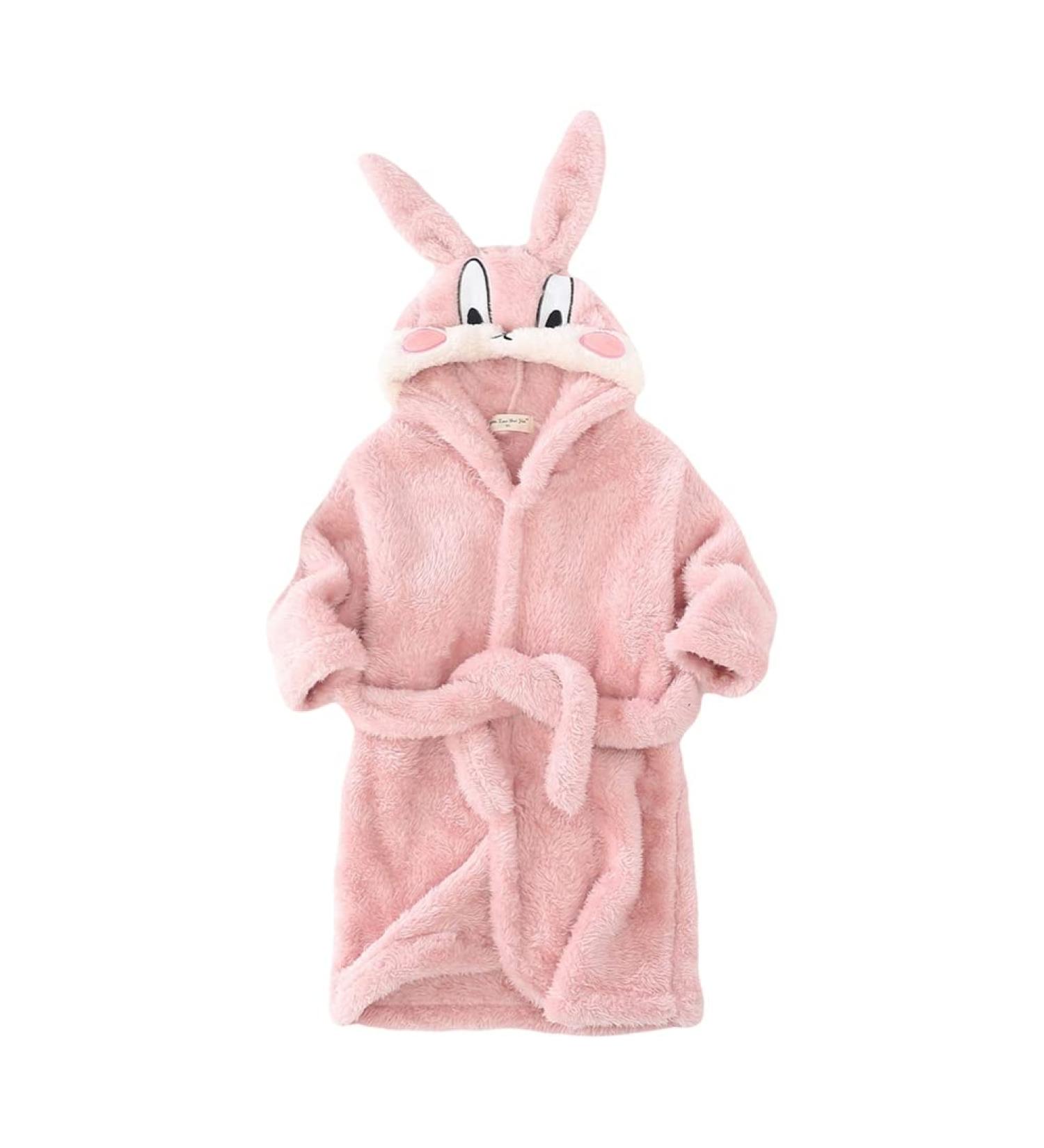 Miyanuby Baby Bathrobe for Boys & Girls - Soft Flannel Animal Hoodie Nightwear | Ideal Gift for Ages 2-3 - Pink Rabbit Design - Buy Online on GoSupps.com