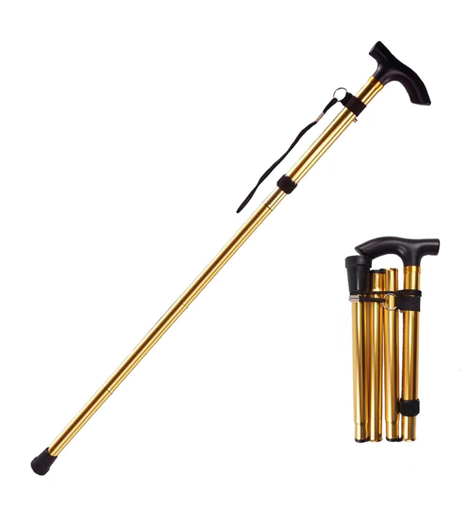 Folding Cane Adjustable Lightweight Aluminum Offset Cane-Foldable Cane Very Suitable for Daily Life to Assist Restricted Exercise Golden - Buy Online on GoSupps.com