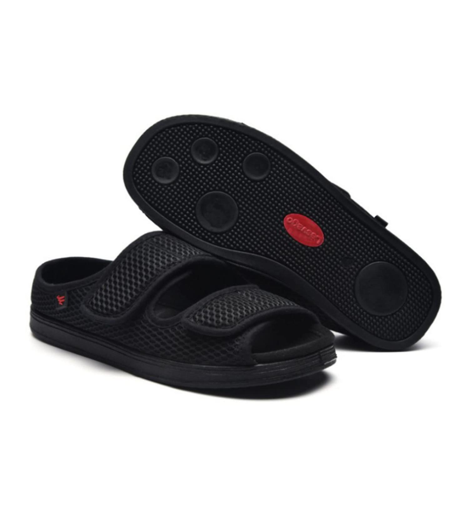 KXSM Unisex Diabetic Slippers | Extra Wide Adjustable Memory Foam Comfort | Anti-Slip Elderly Walking Sandals - Black Size 49 - Buy Online on GoSupps.com