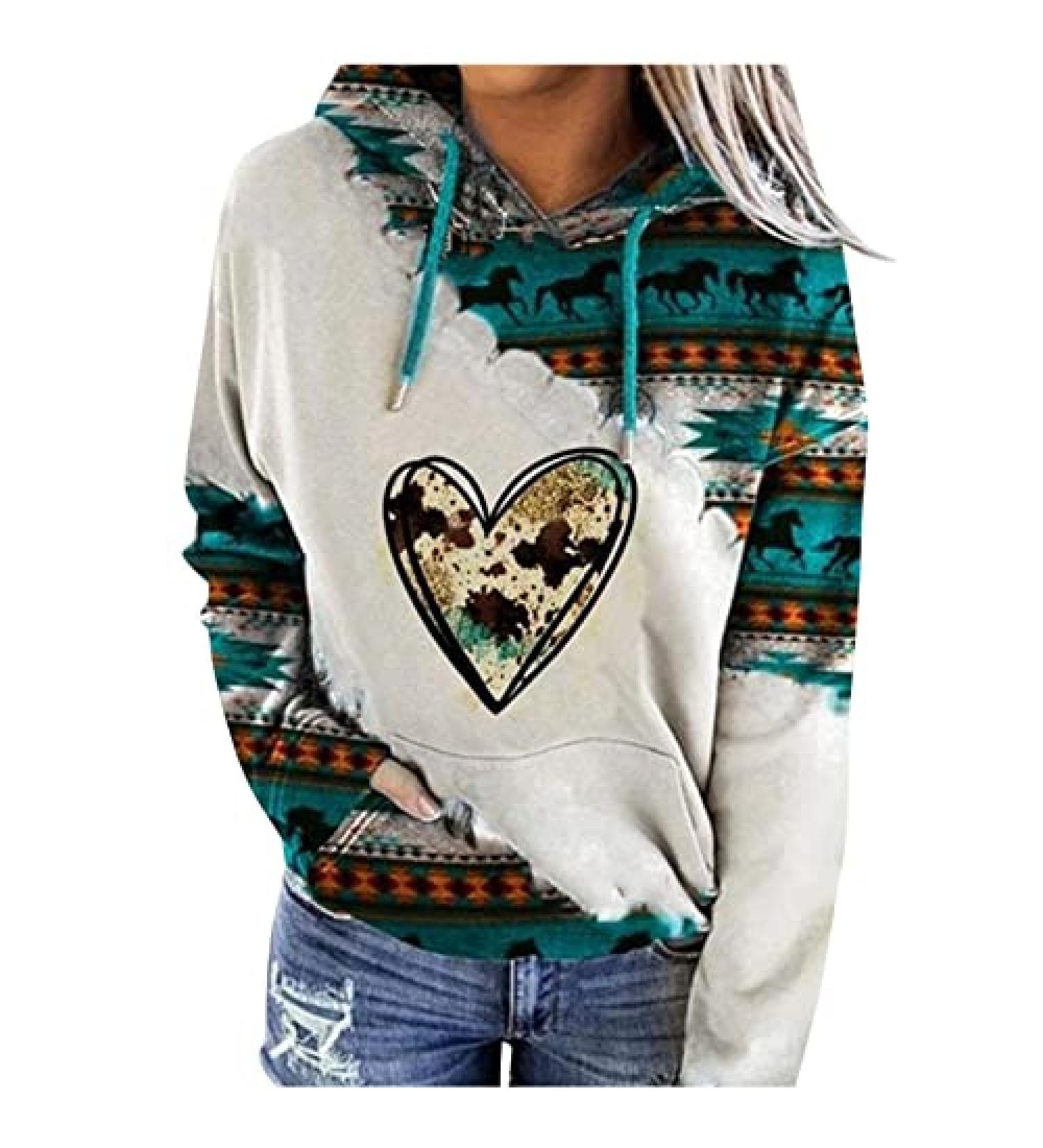 Womens Western Aztec Print Long Sleeve Shirt | Lightweight Hoodie Sweatshirt Z16-green 5X-Large - Buy Online on GoSupps.com